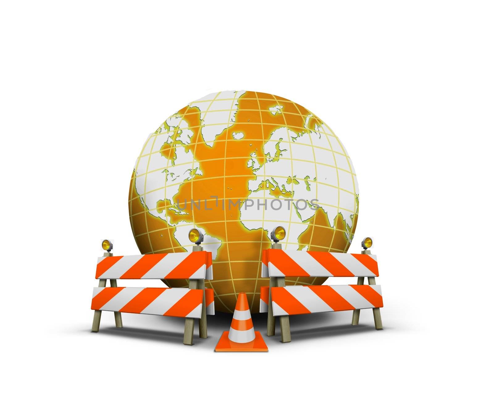 Website under construction with globe and barrier