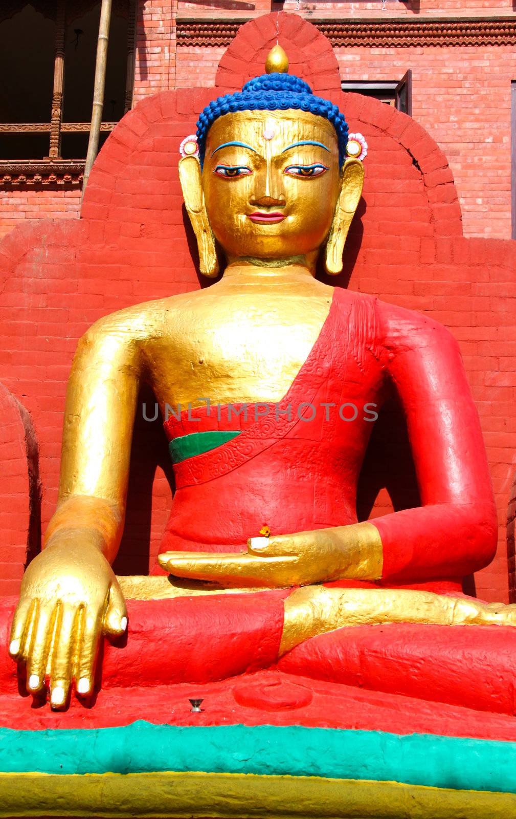 Statue of Buddha at the Swayambhunath Temple in Kathmandu, Nepal by nuchylee