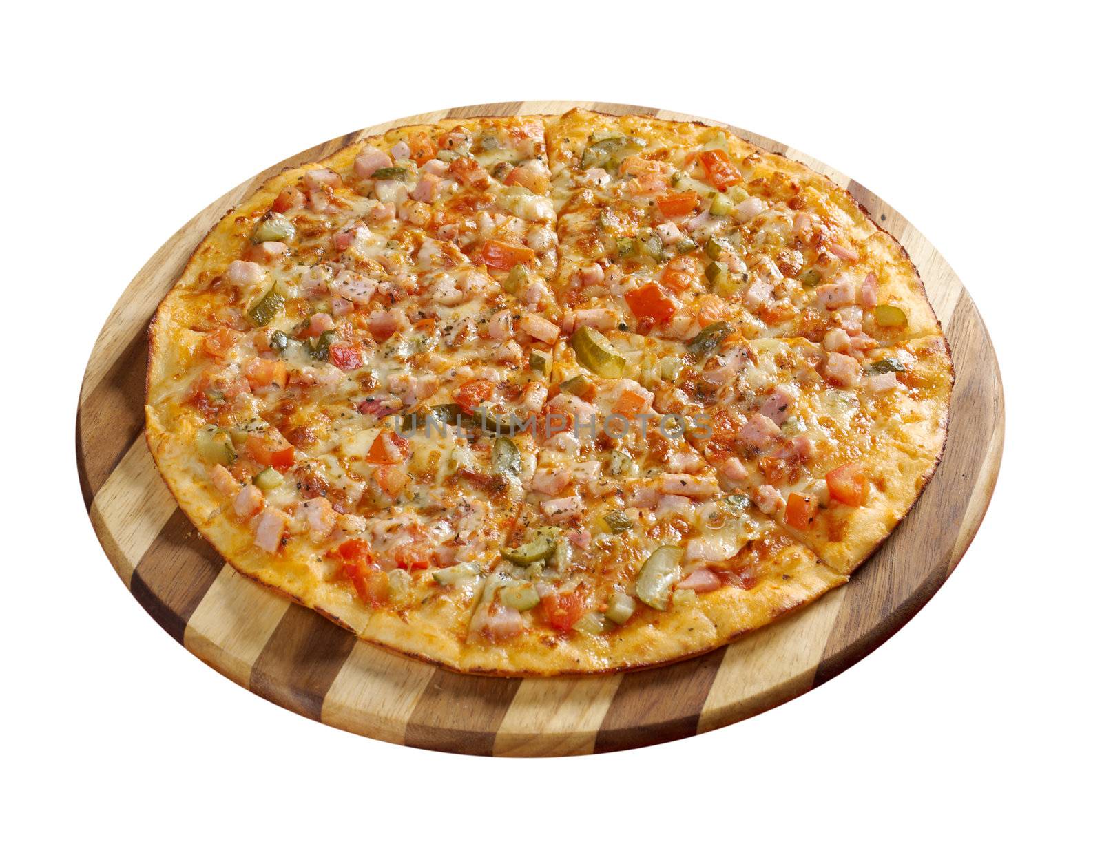 Pizza roasted ham . italian kitchen. Studio