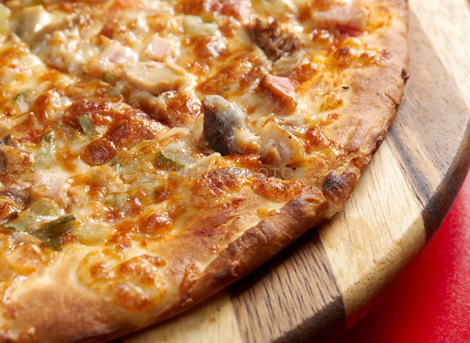 Pizzawith beef and pork, italian kitchen. Studio