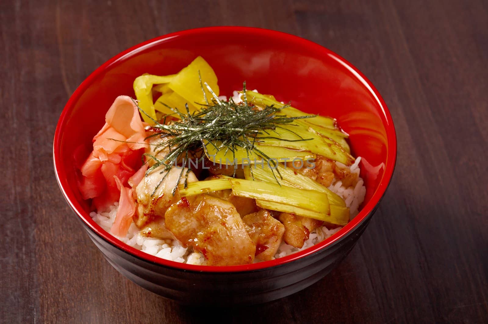Chicken with rice and bamboo.Japanese Food 