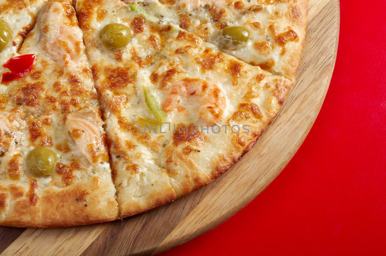 Pizzawith salmon. italian kitchen. Studio