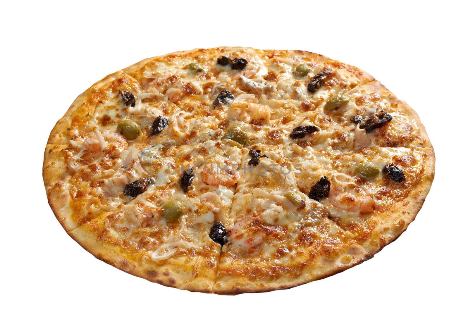 Pizzawith seafood. italian kitchen. Studio