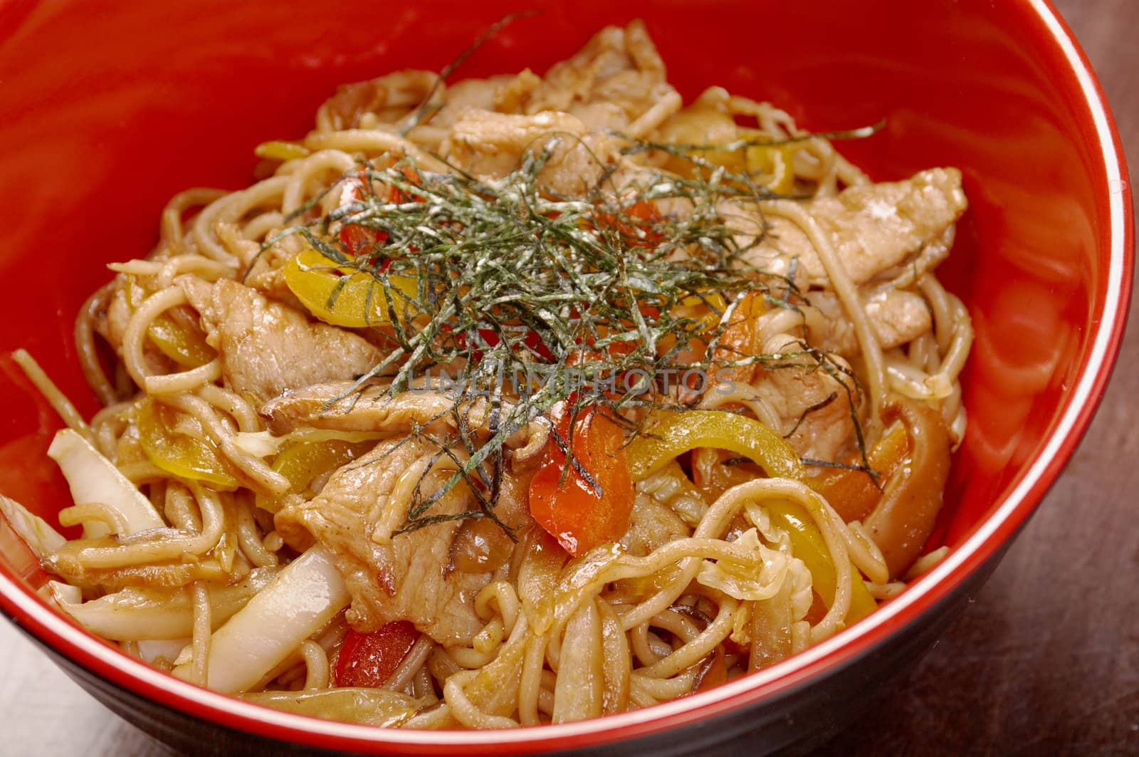  pork  and  soba with vegetable.raditional Japanese food