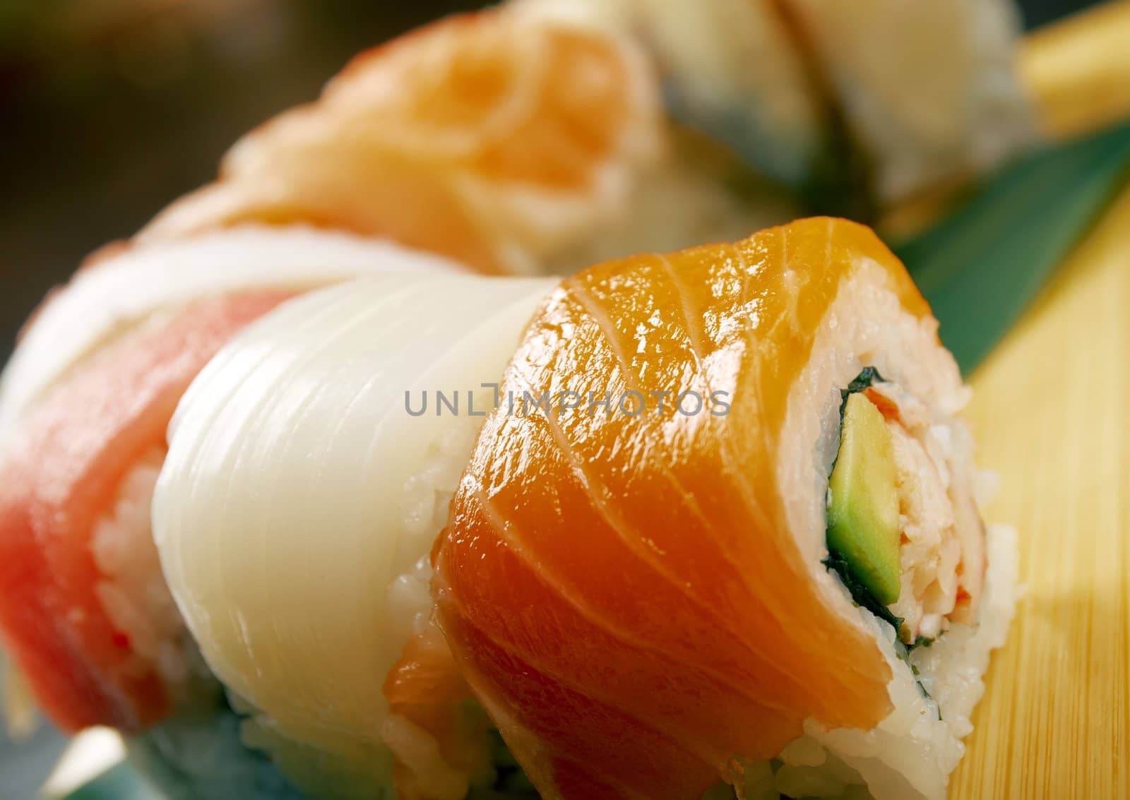 Japanese sushi  traditional japanese food.Roll made of Smoked fish
