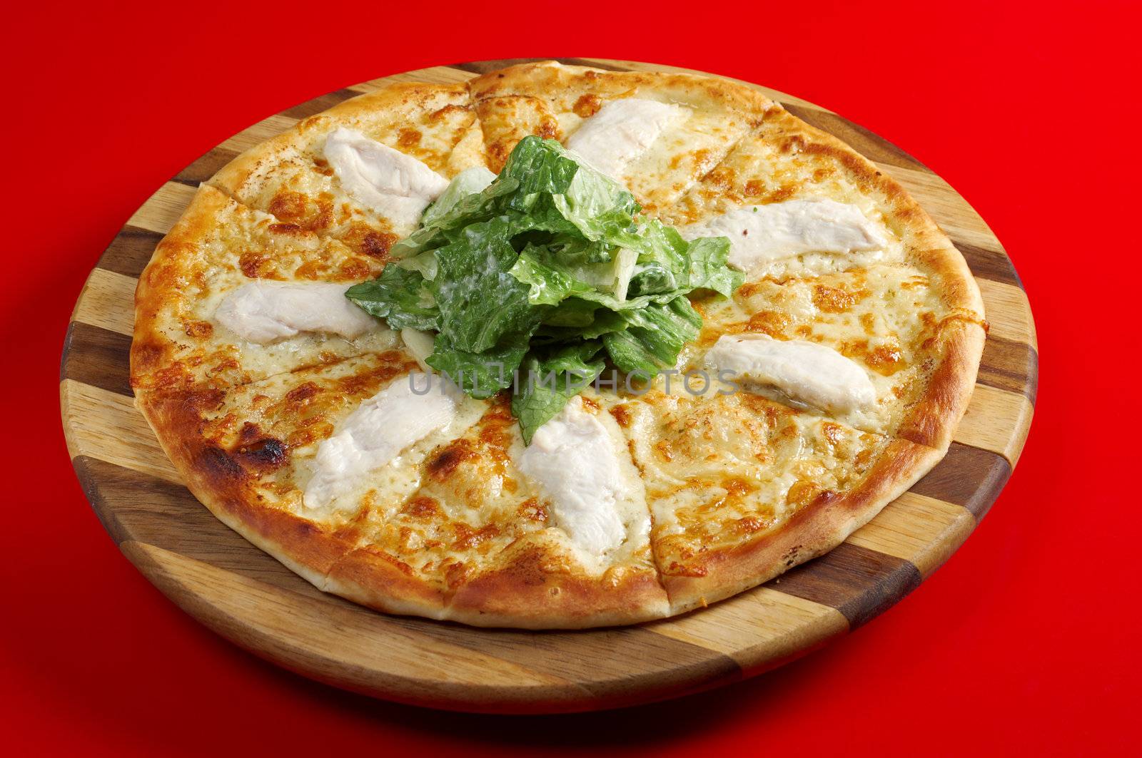 Pizwith meat chicken. italian kitchen. Studio