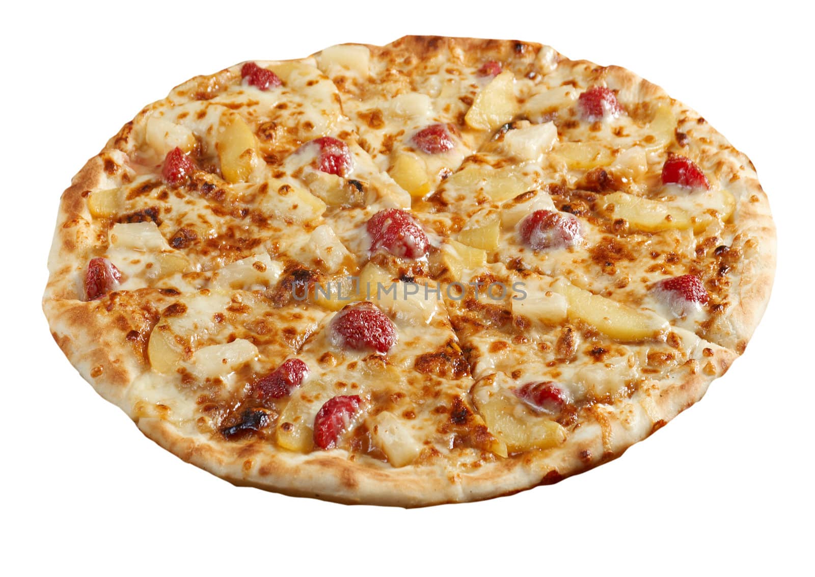 Pizzasweet with strawberries. italian kitchen. Studio