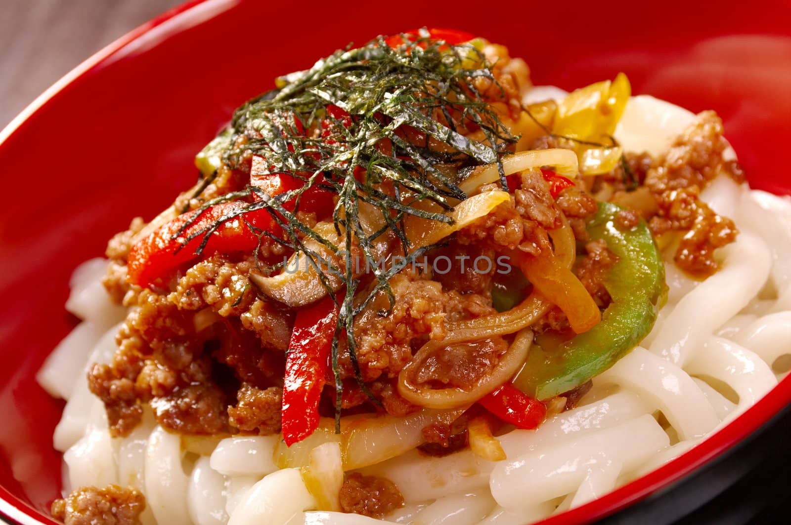 udon noodles with beef tendon stew.Japanese cuisine
