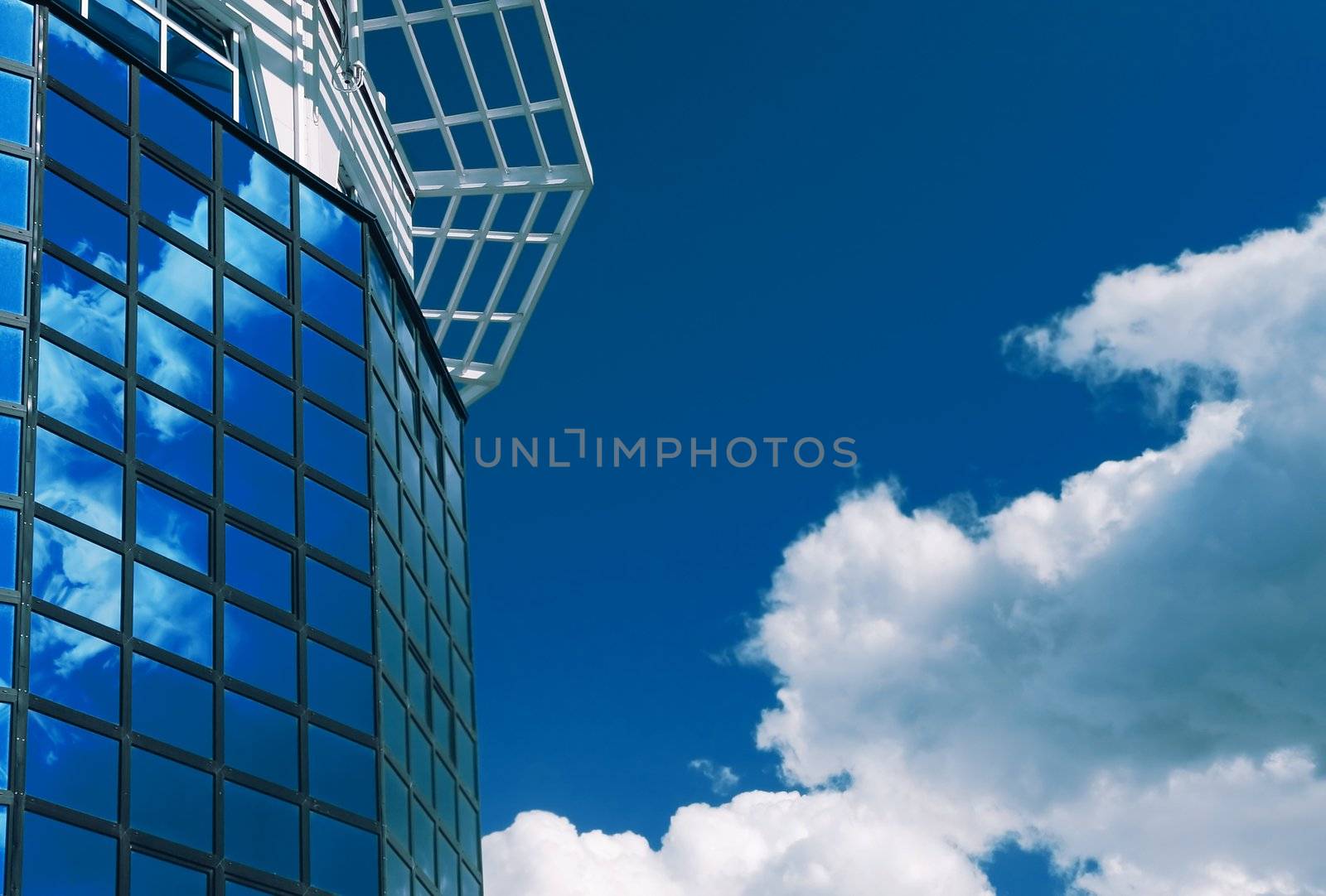 business building much offices bright blue sky