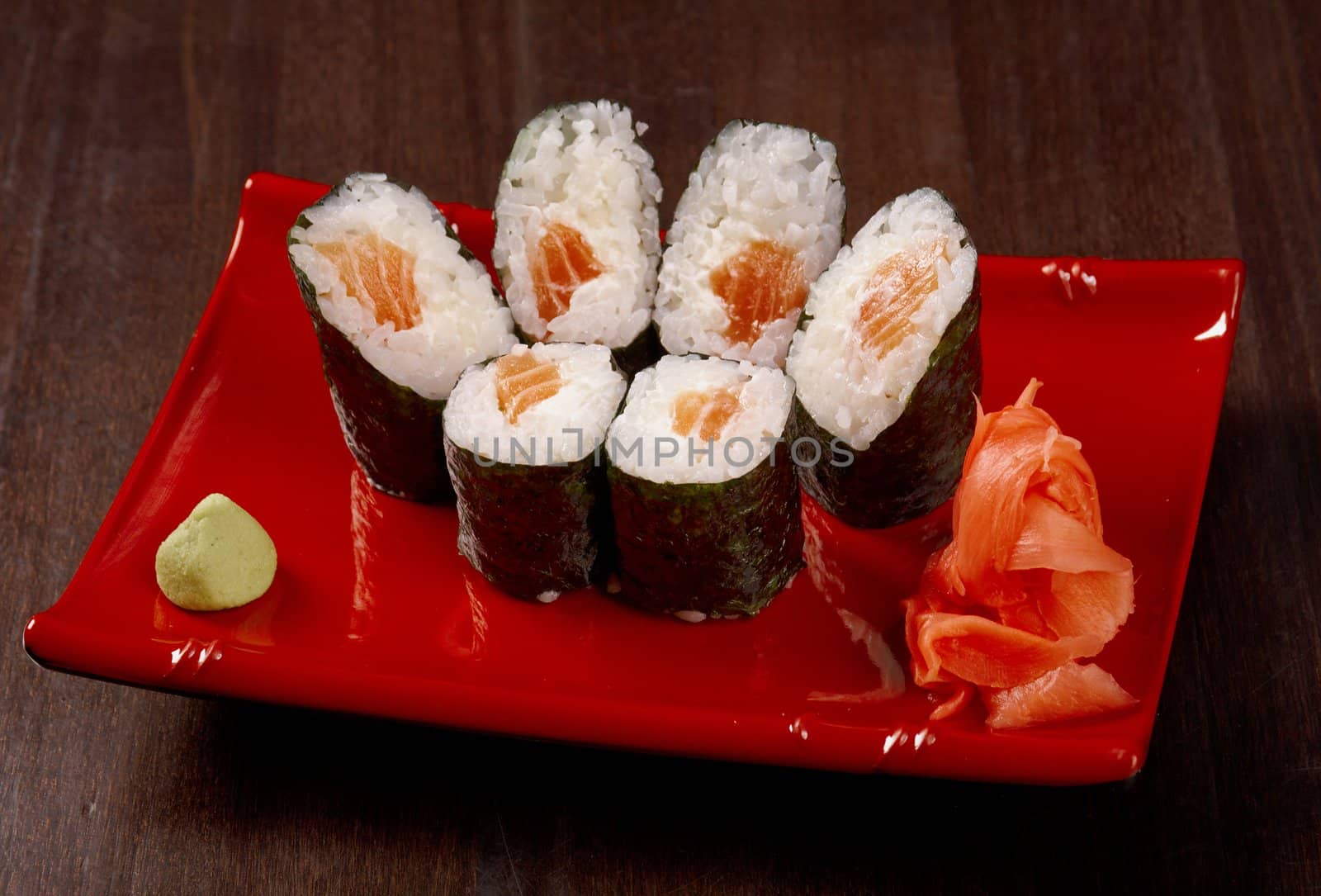 Japanese sushi  traditional japanese food.Roll made of salmon