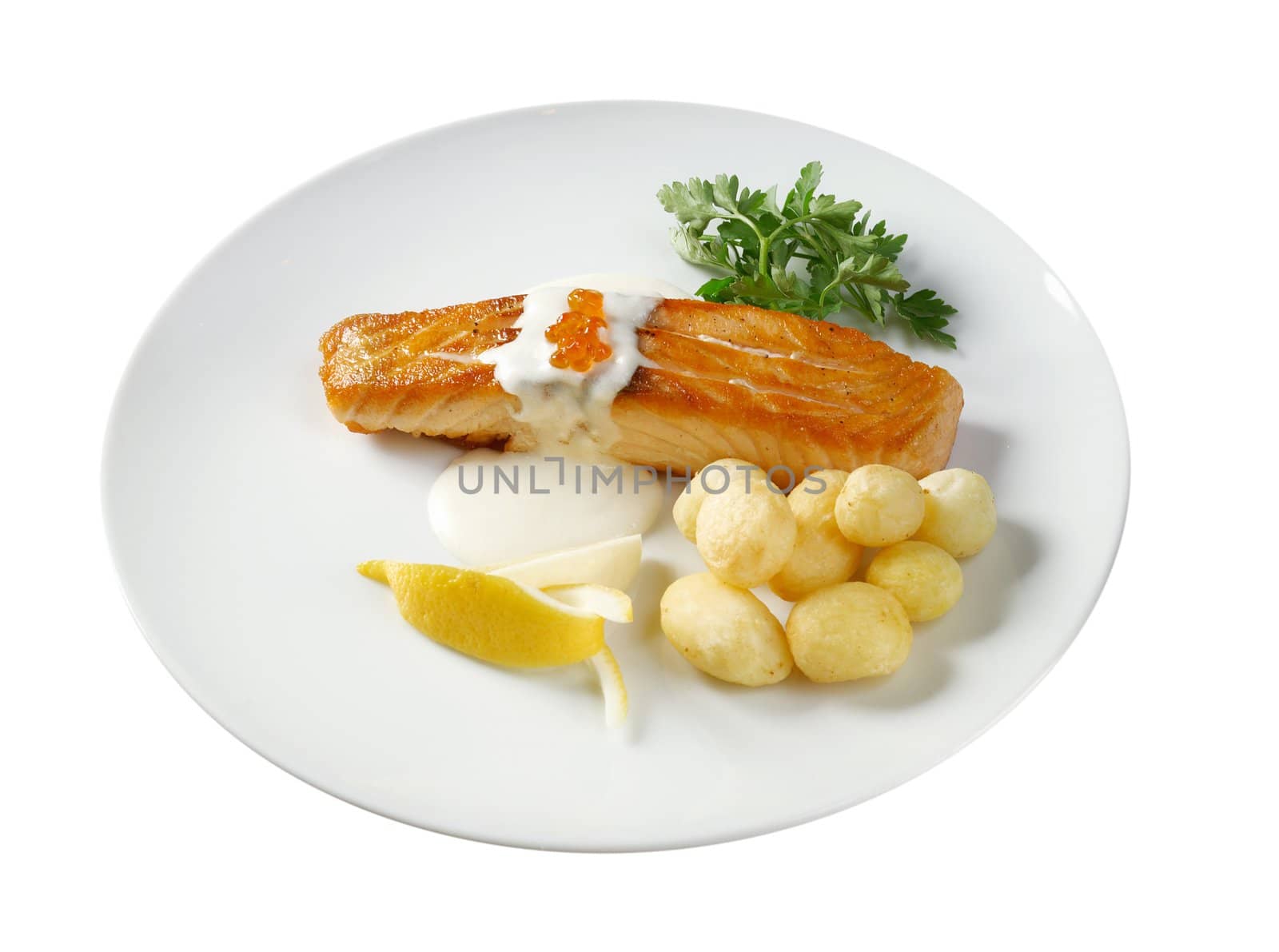 Salmon  with potato .Shallow depth-of-field