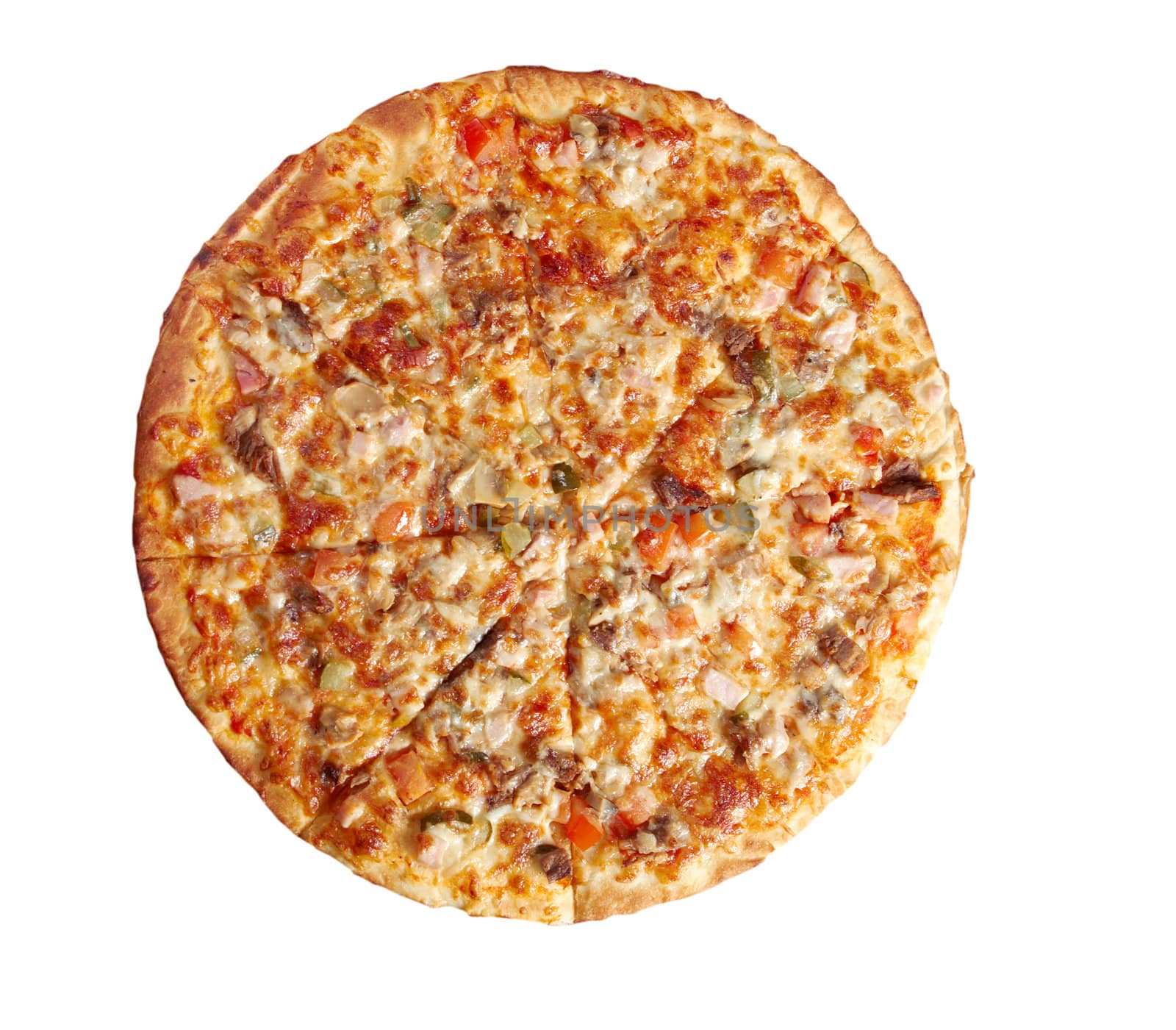 Pizzawith beef and pork, italian kitchen. Studio