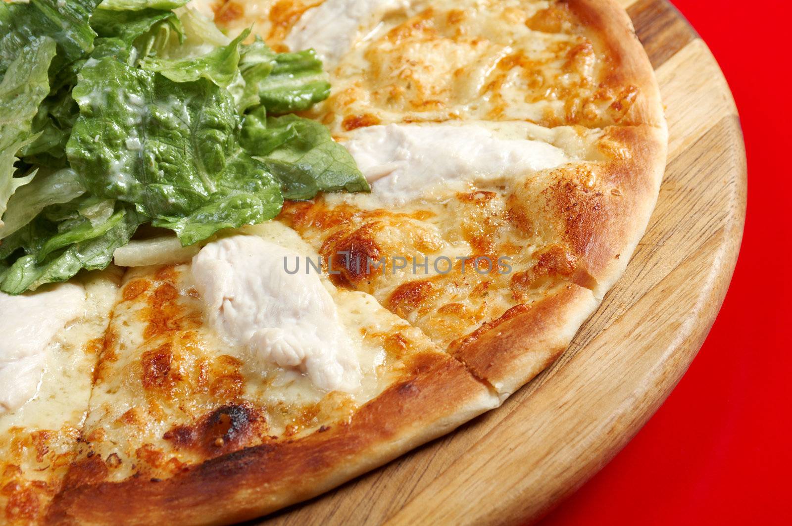 Pizwith meat chicken. italian kitchen. Studio