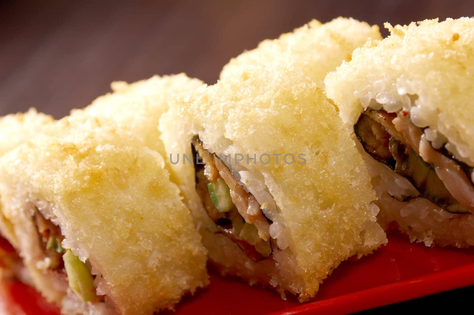 Japanese sushi  traditional japanese food.Roll made of Smoked fish