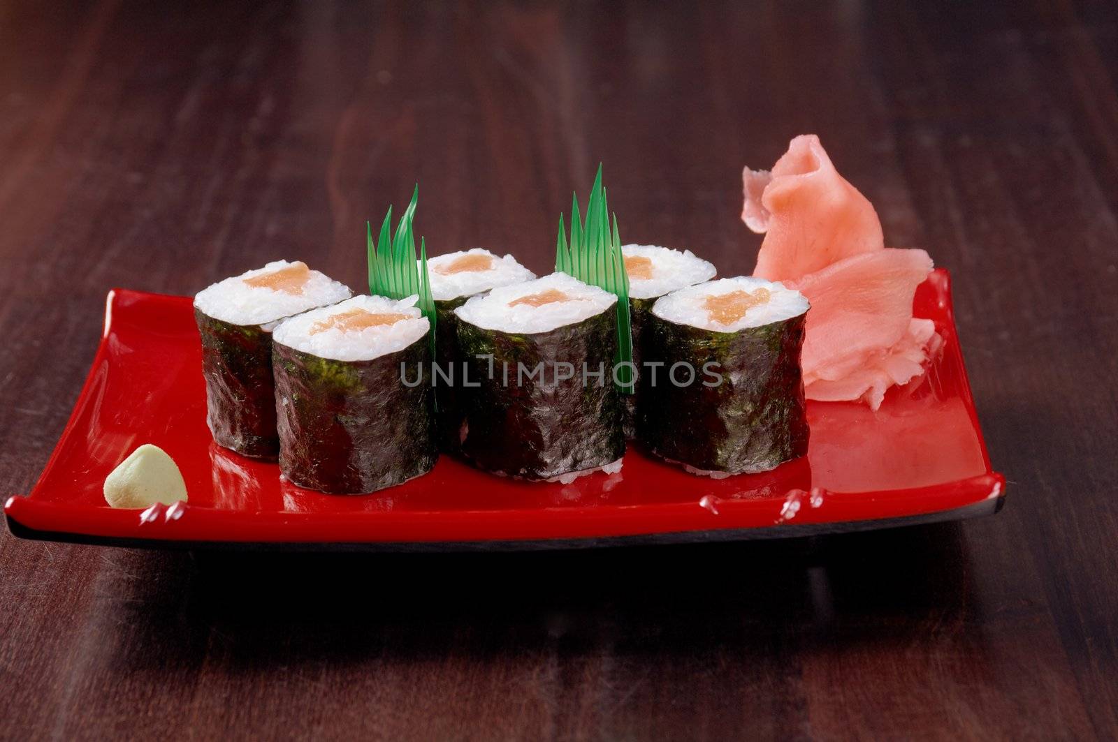 Japanese sushi  traditional japanese food.Roll made of Smoked fish