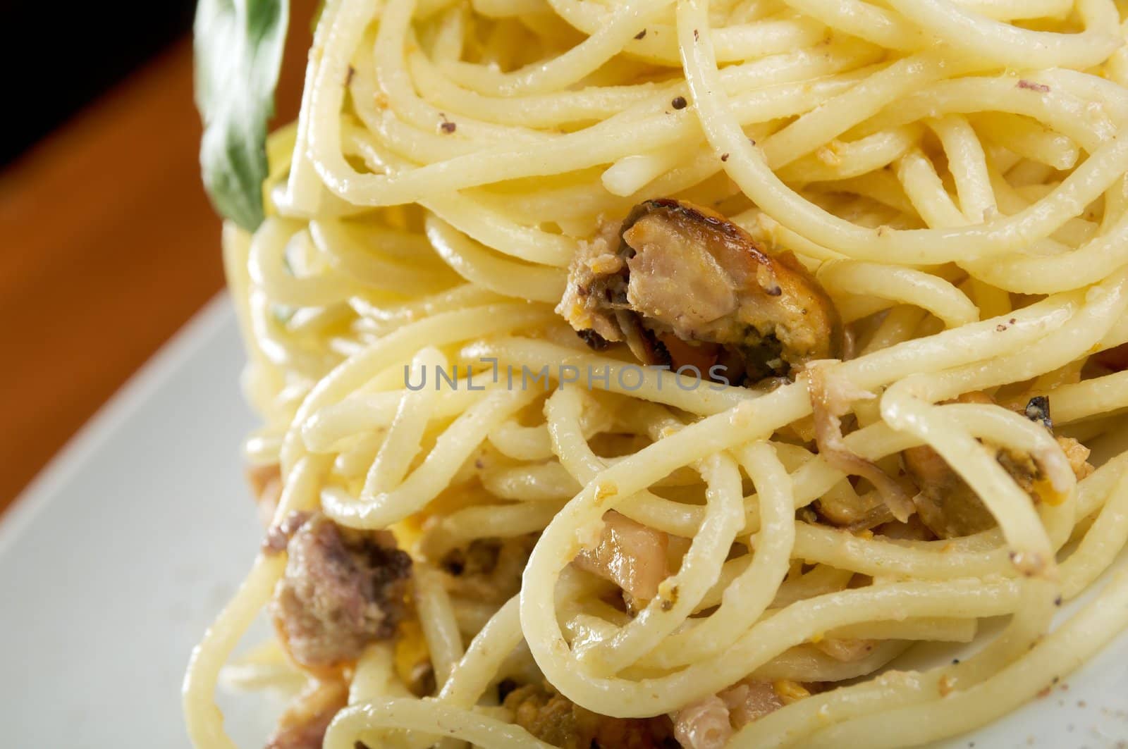 noodles tagliolini with seafood .closeup