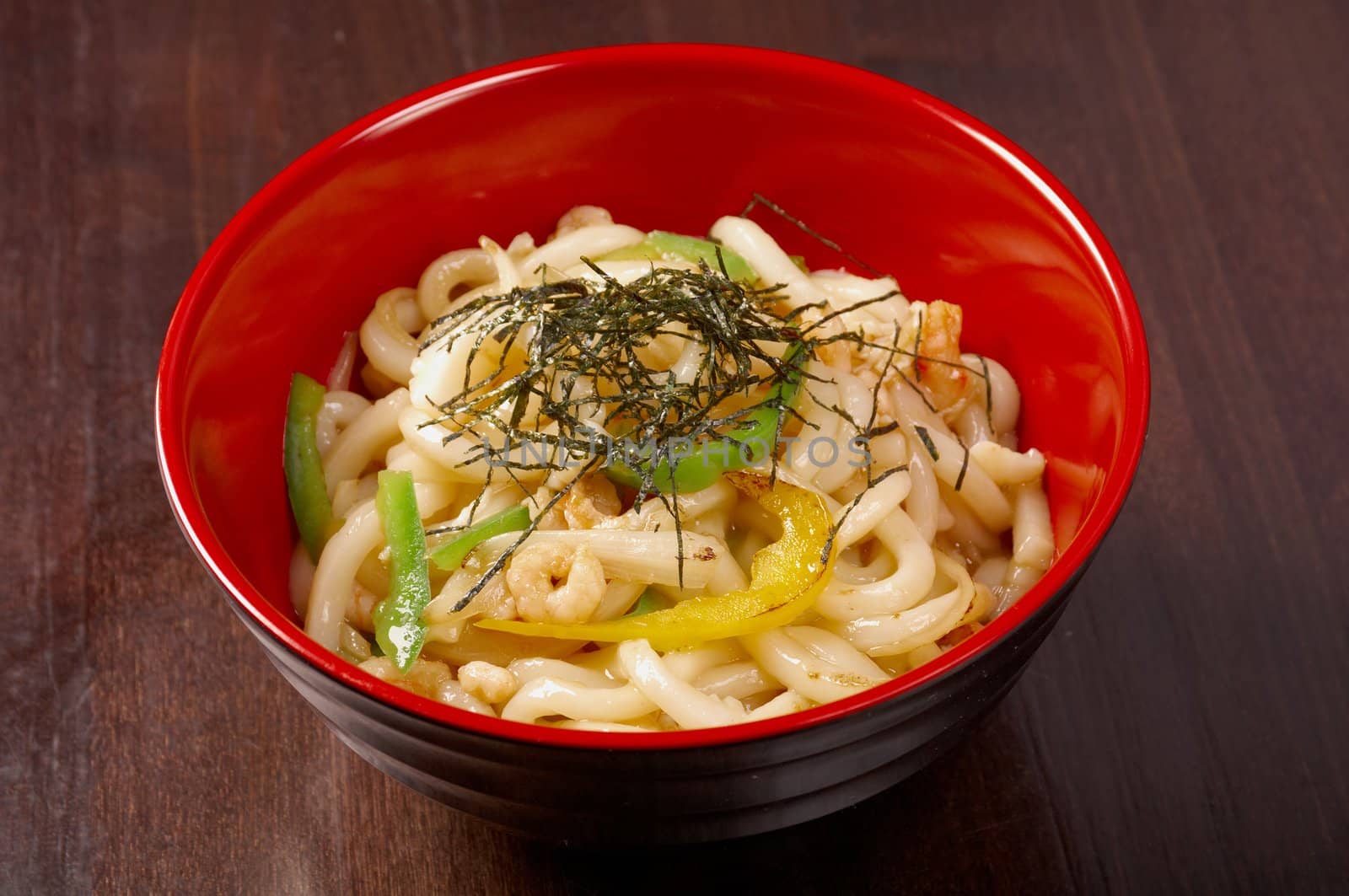 hot udon noodles with shrim.Japanese cuisine