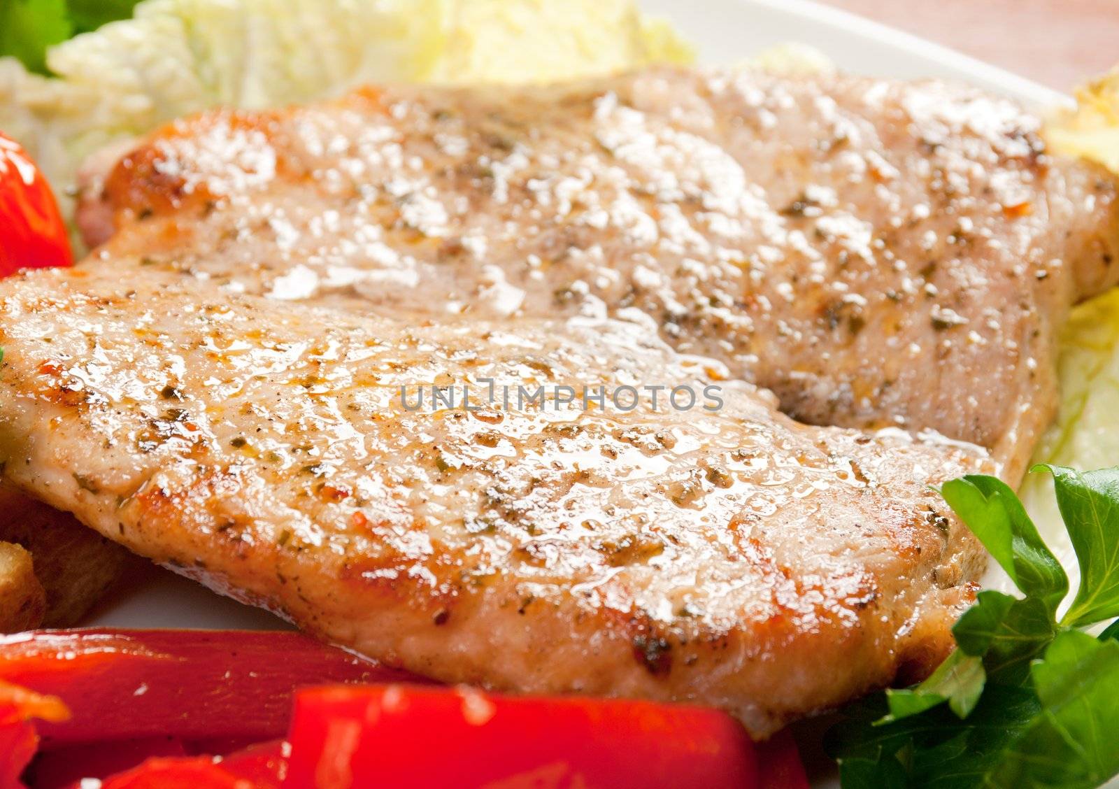 Pork Steak with Vegetables.close up