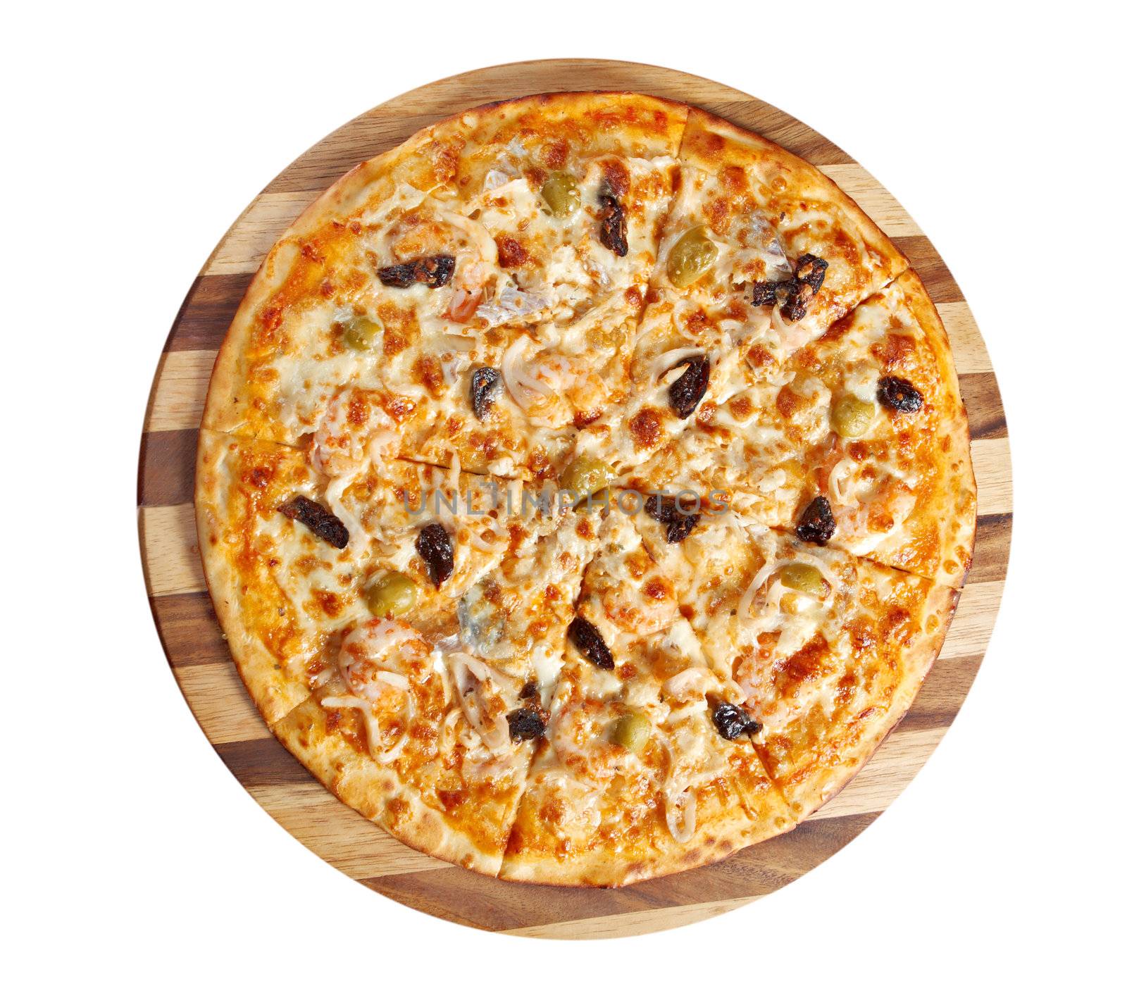 Pizzawith seafood. italian kitchen. Studio