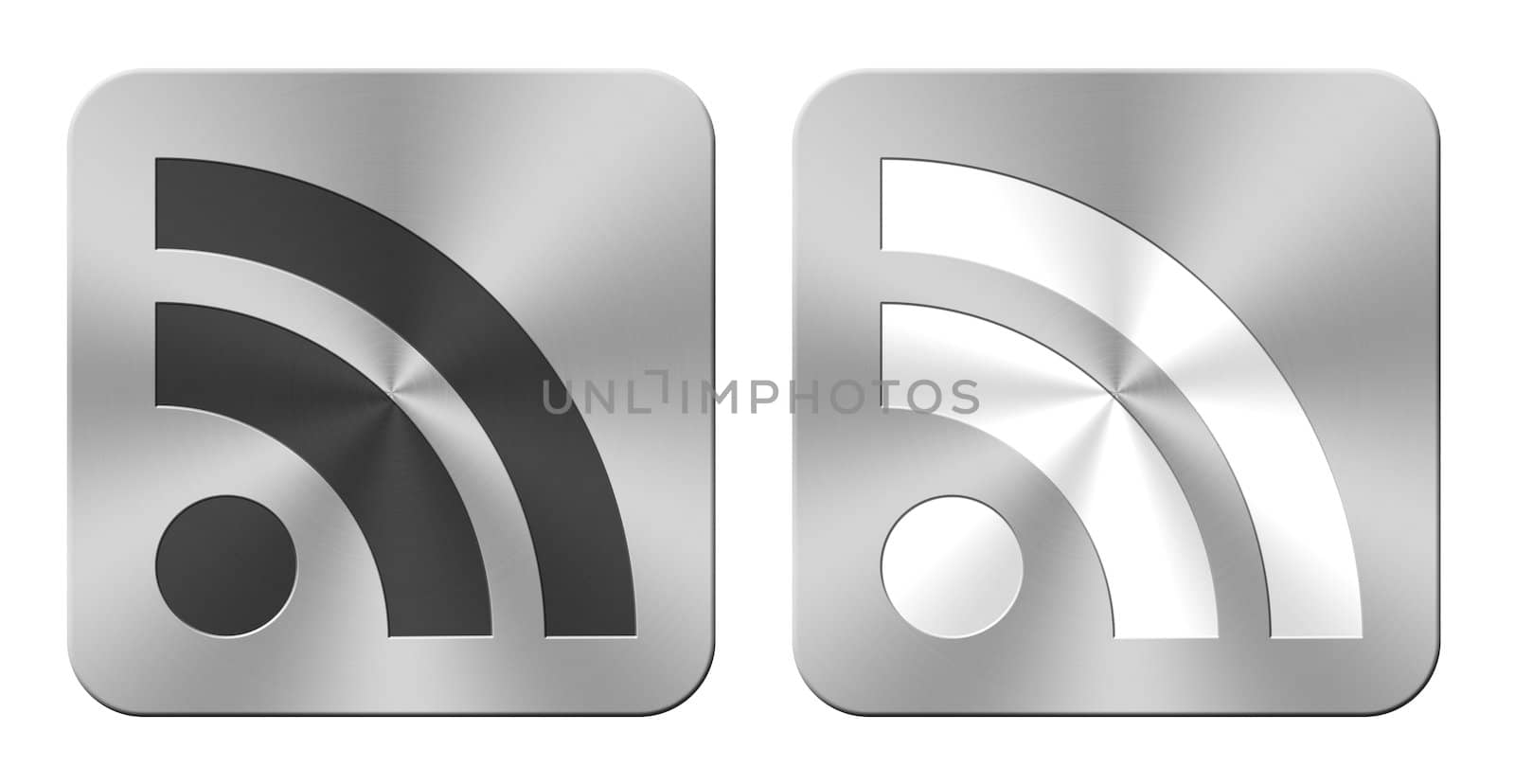 Pair of shiny aluminum RSS web icons
