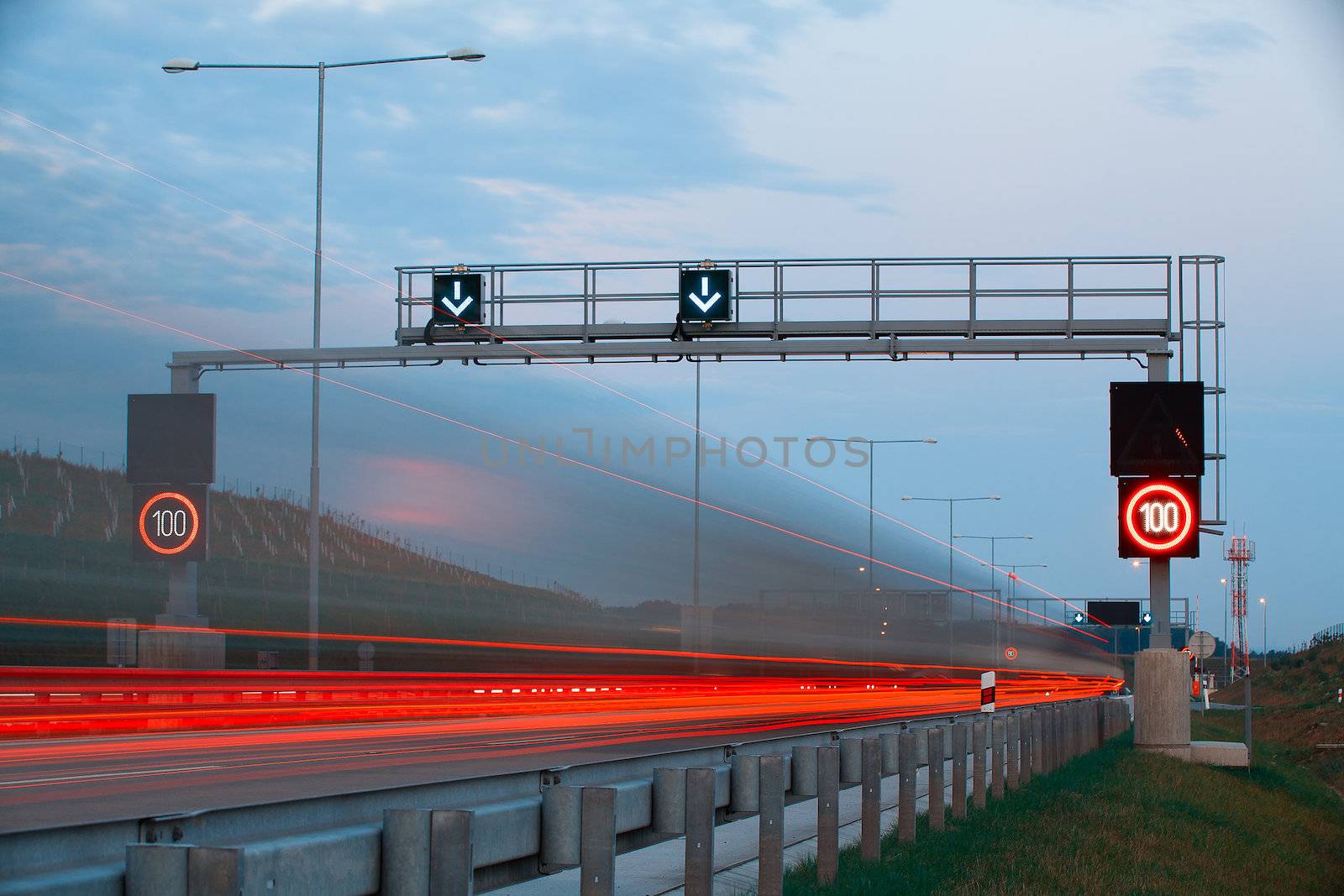 The light trails on the highway on Prague circle in Czech Republic