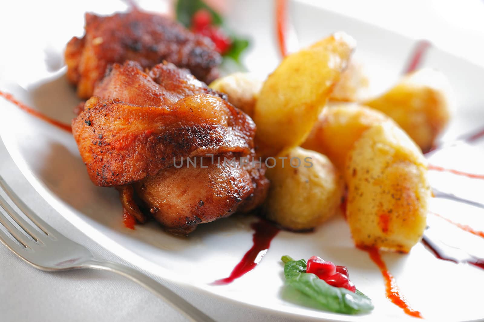 Roast chicken meat with Potato by romanshyshak