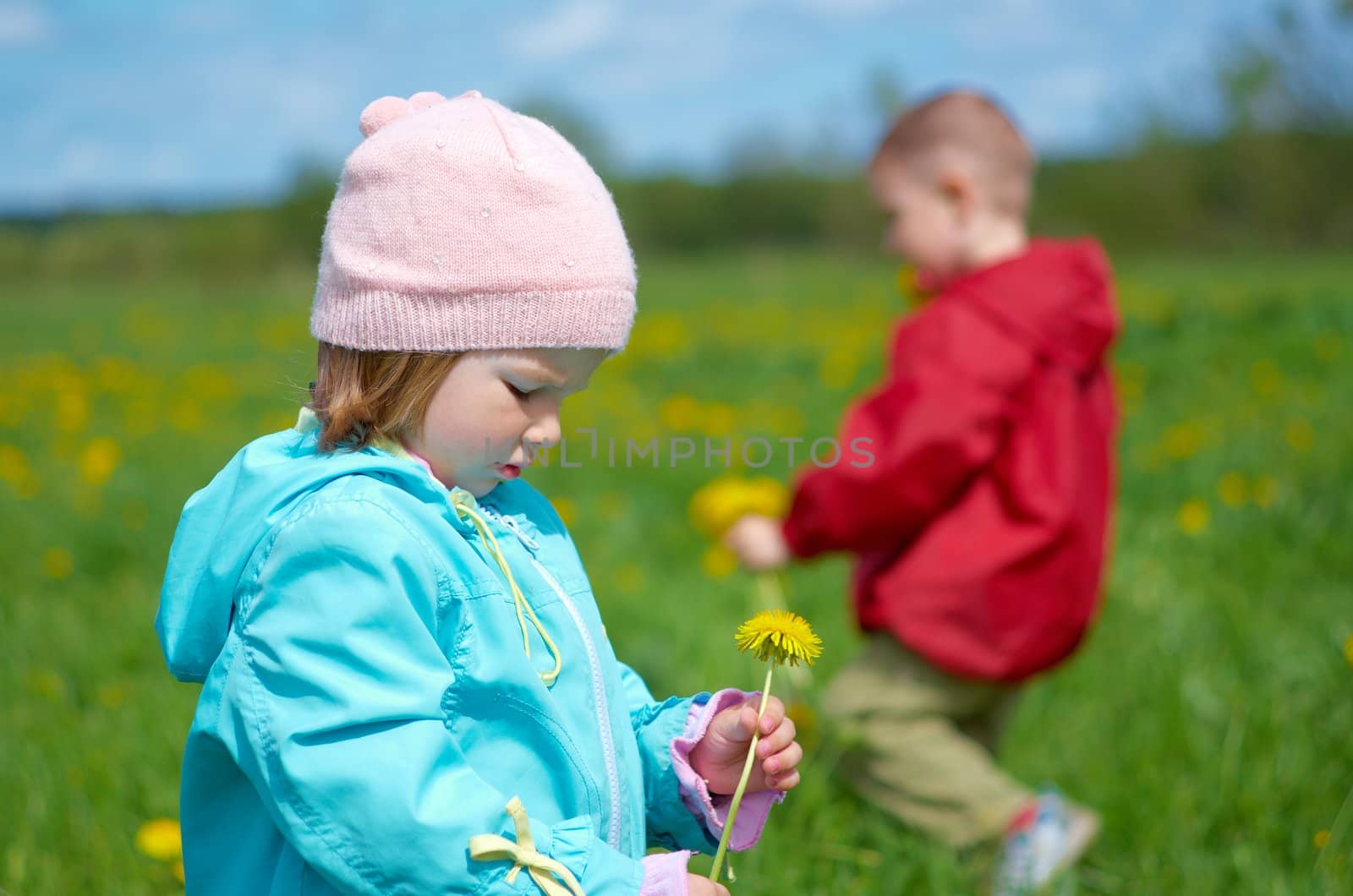 boy and small girl  on meadow  by Fanfo