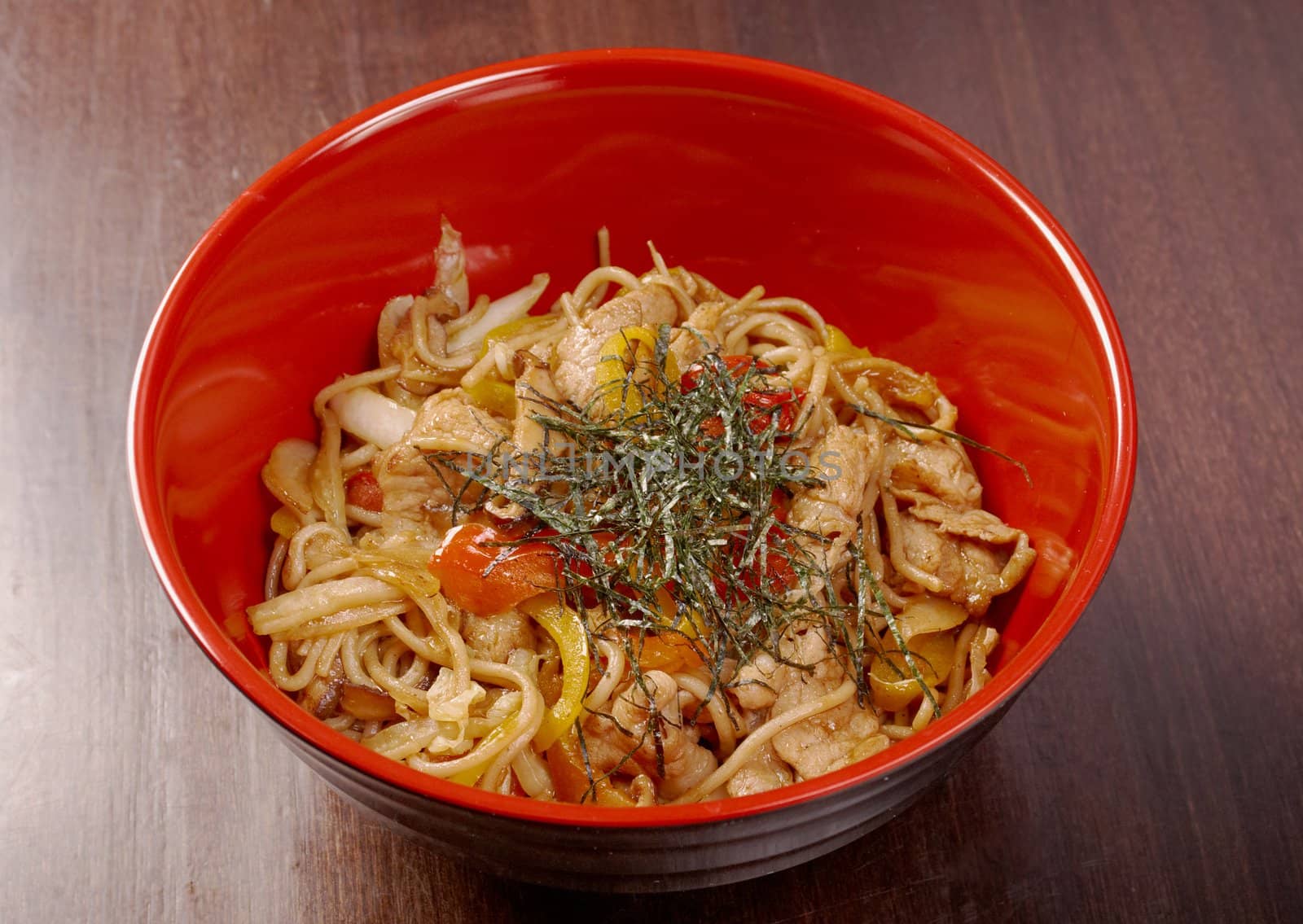  pork  and  soba with vegetable.raditional Japanese food