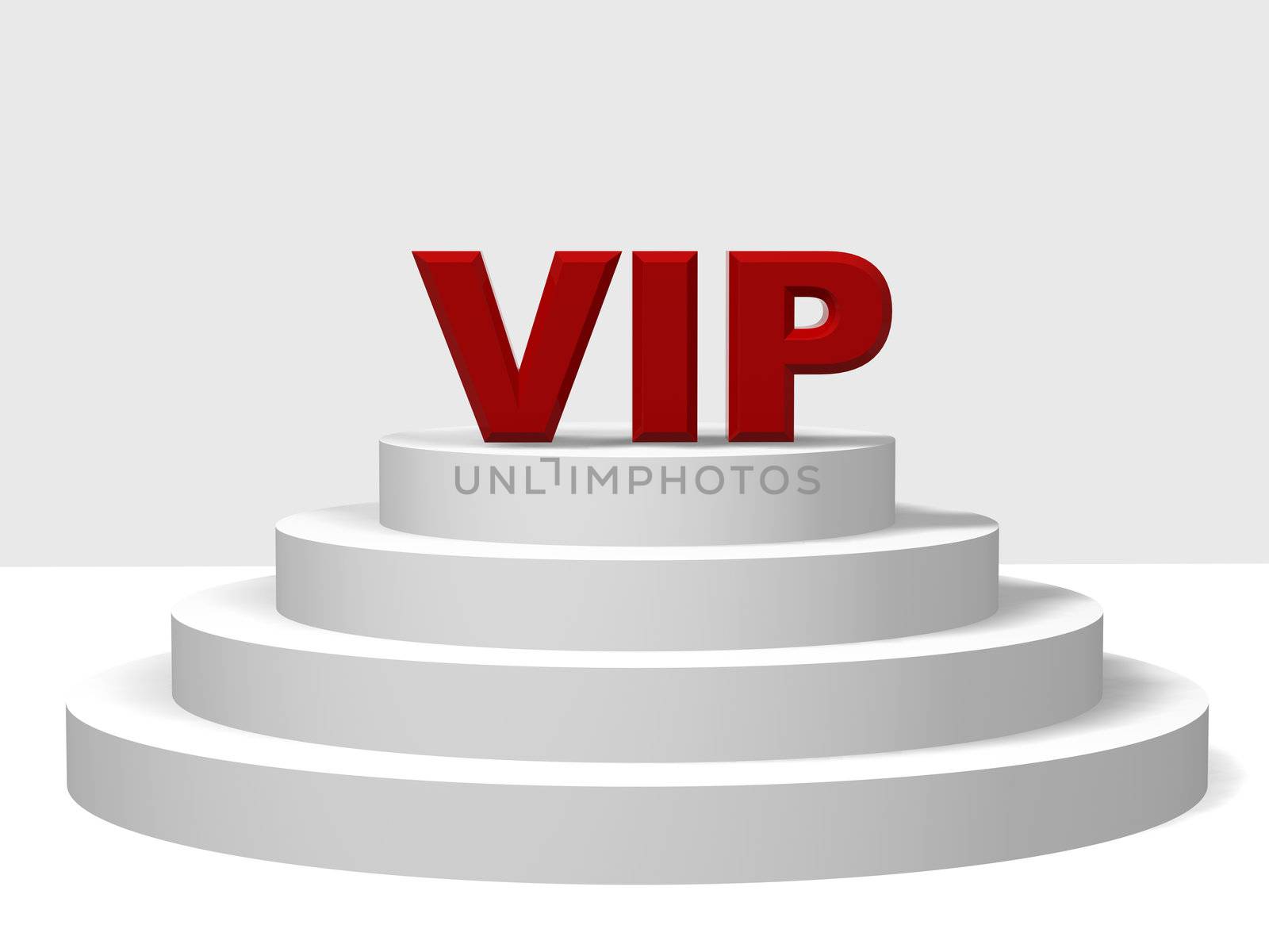 3d red letters VIP on a white pedestal with four steps
