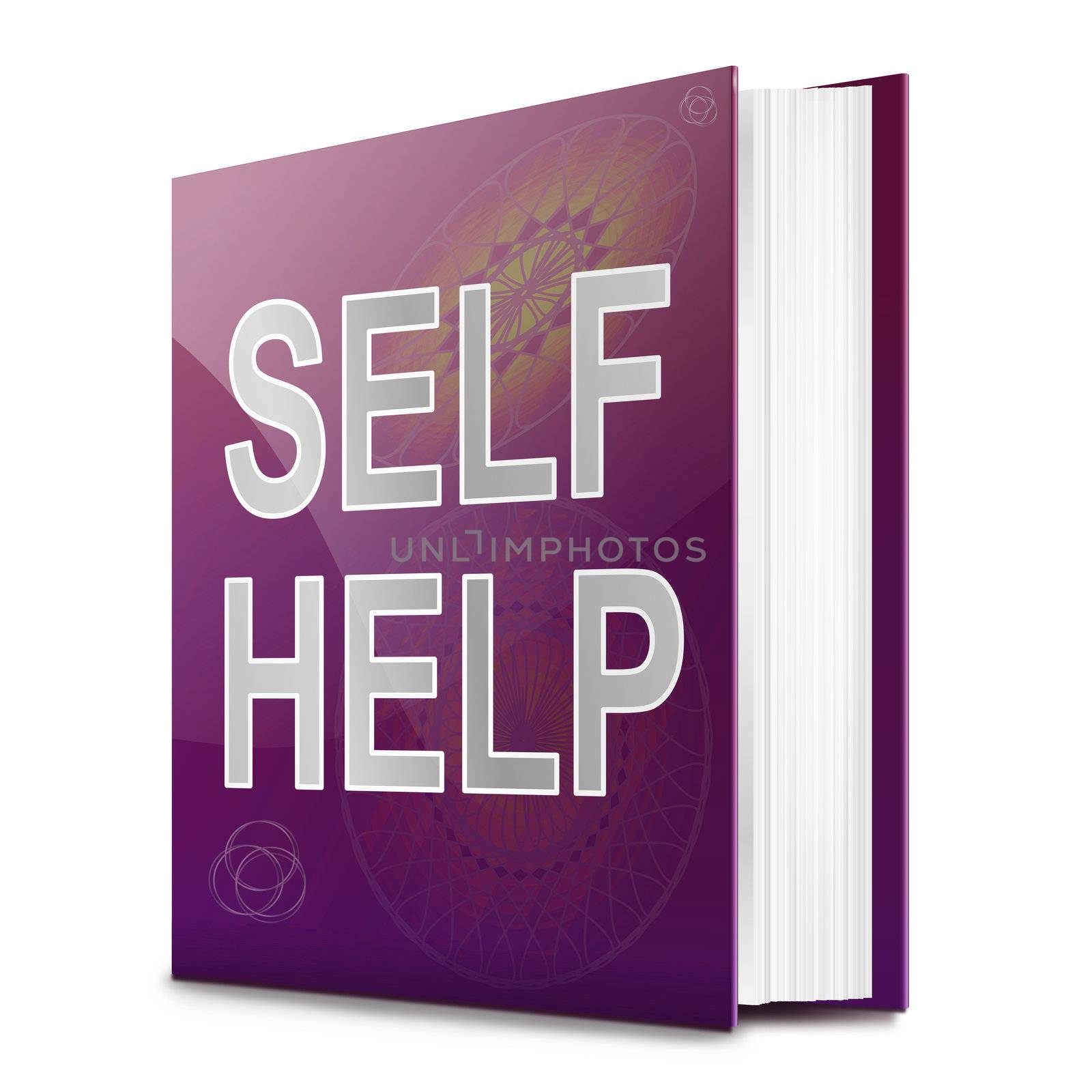 Illustration depicting a book with a self help concept title. White background.