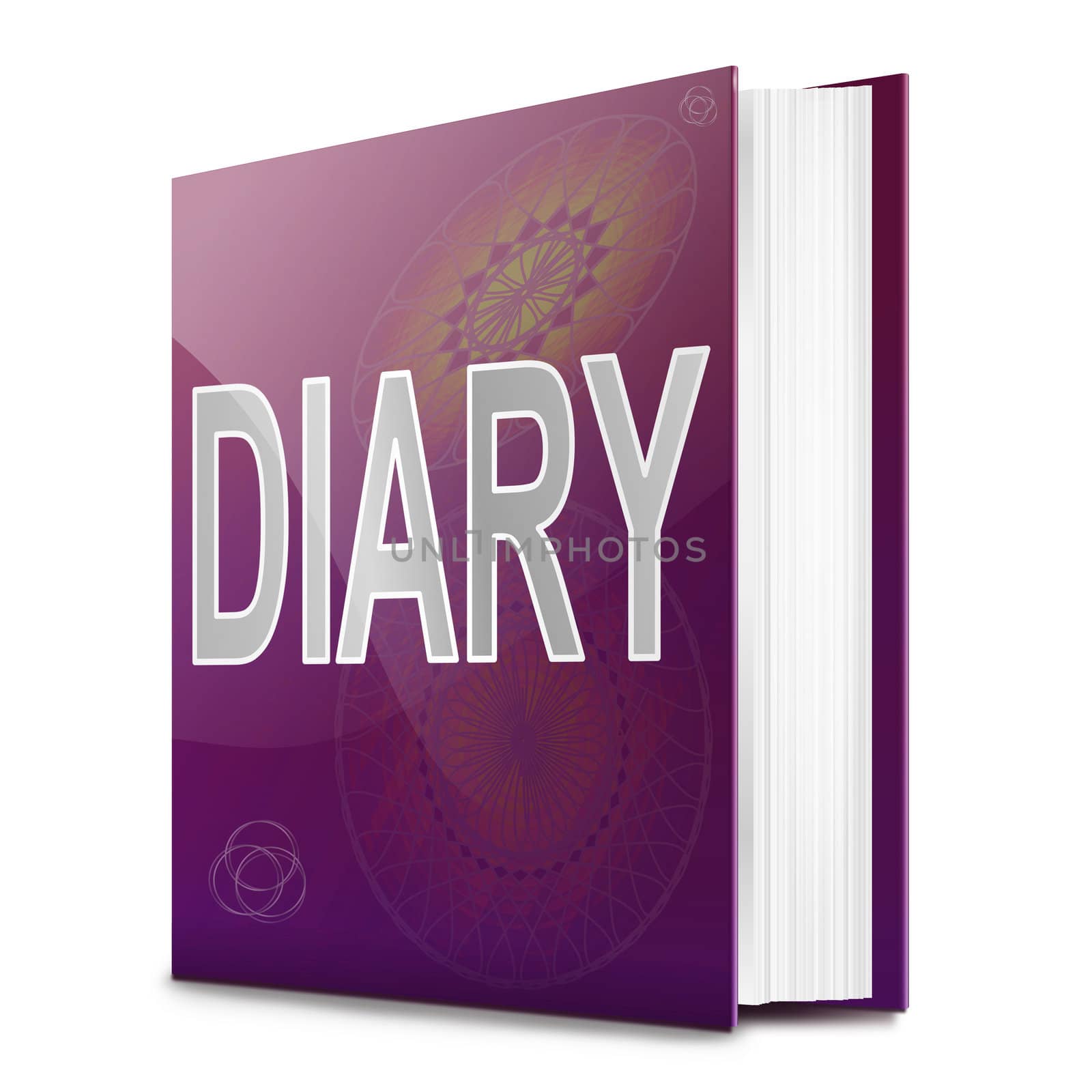 Illustration depicting a book with a diary title. White background.