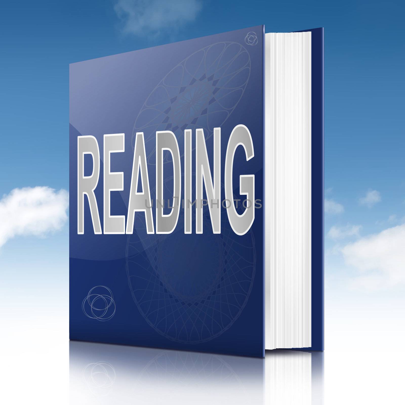 Illustration depicting a book with a reading concept title. White background.