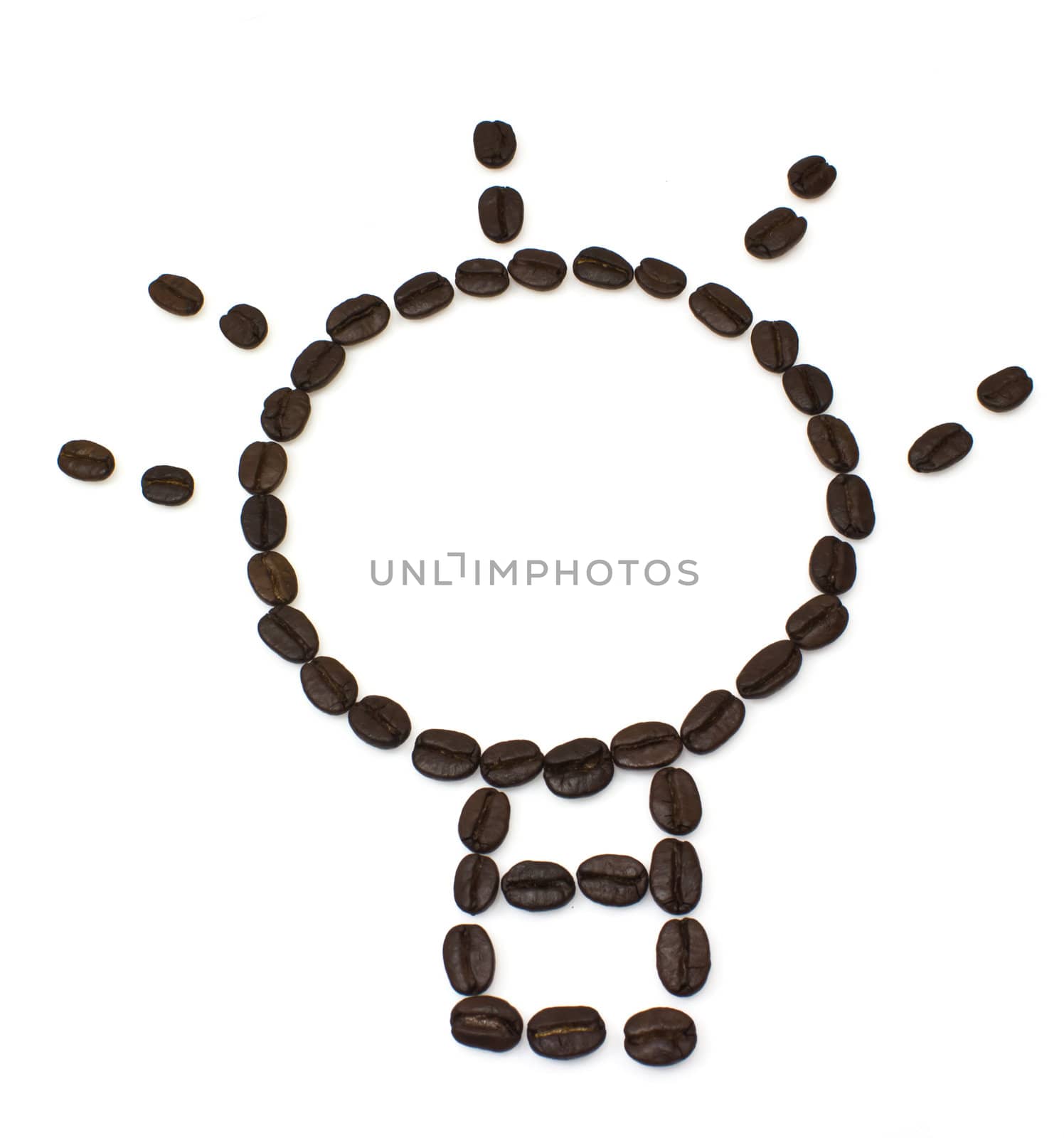 Bulb idea coffee beans isolated on white background.