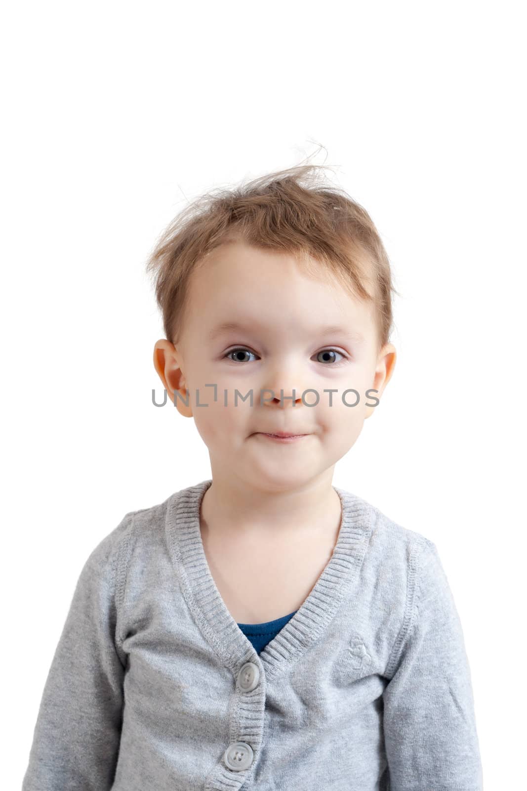Portrait of an little blonde girl 
- isolated on white background