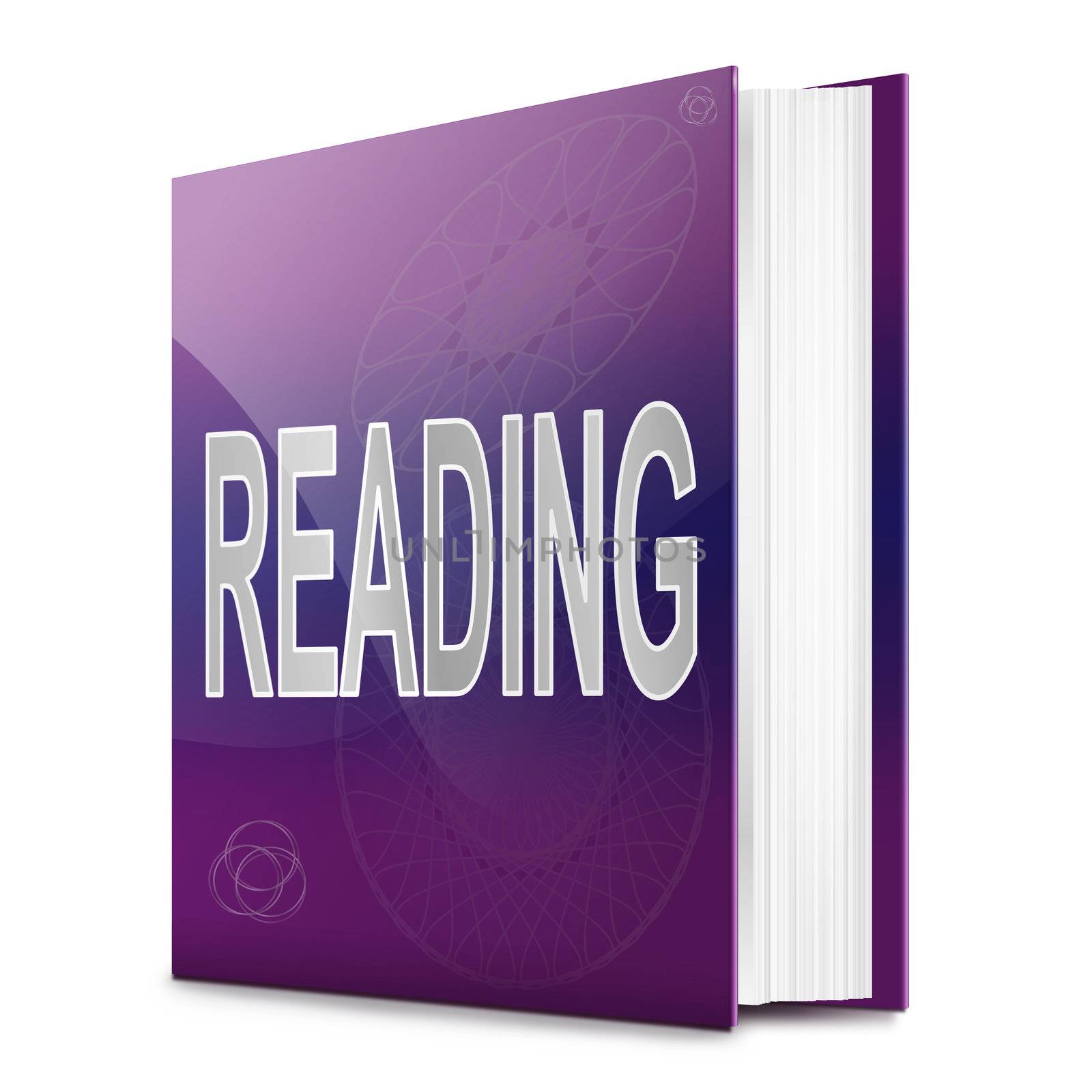 Illustration depicting a book with a reading concept title. White background.