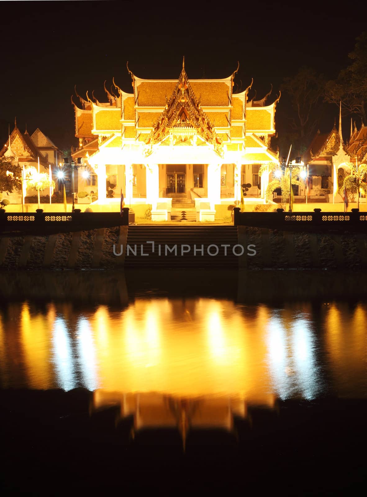 night view of Thai temple  in Ayutthaya by geargodz