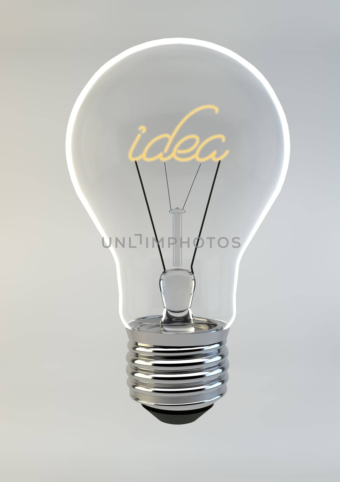 Bulb writing the word Idea inside, creative concept image on white-gray background