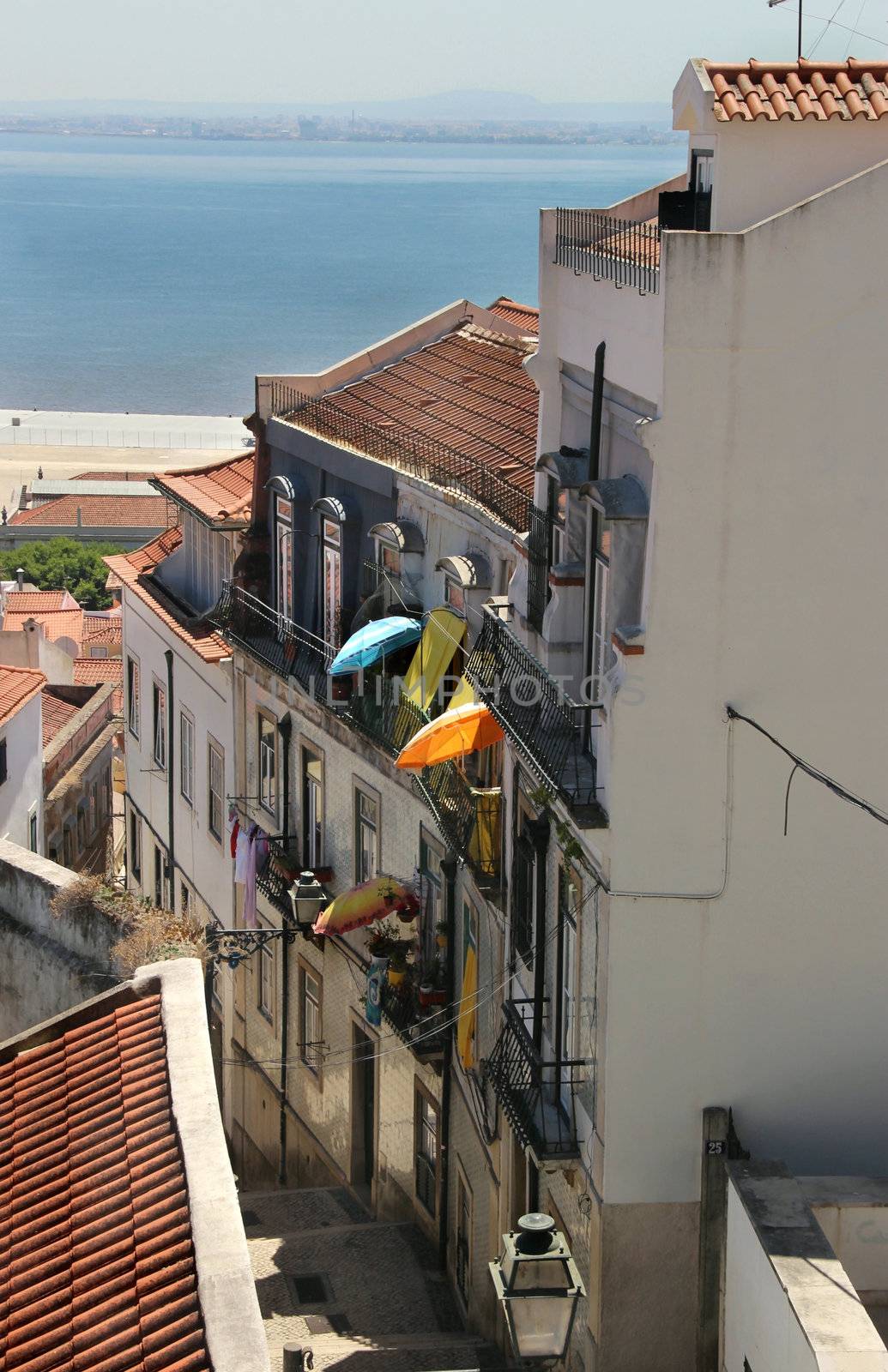 Beautiful view of Lisbon typical street 