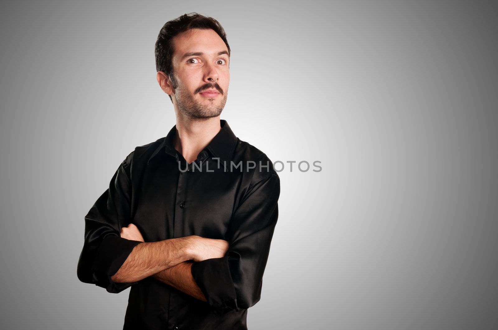 successful business man on gray background