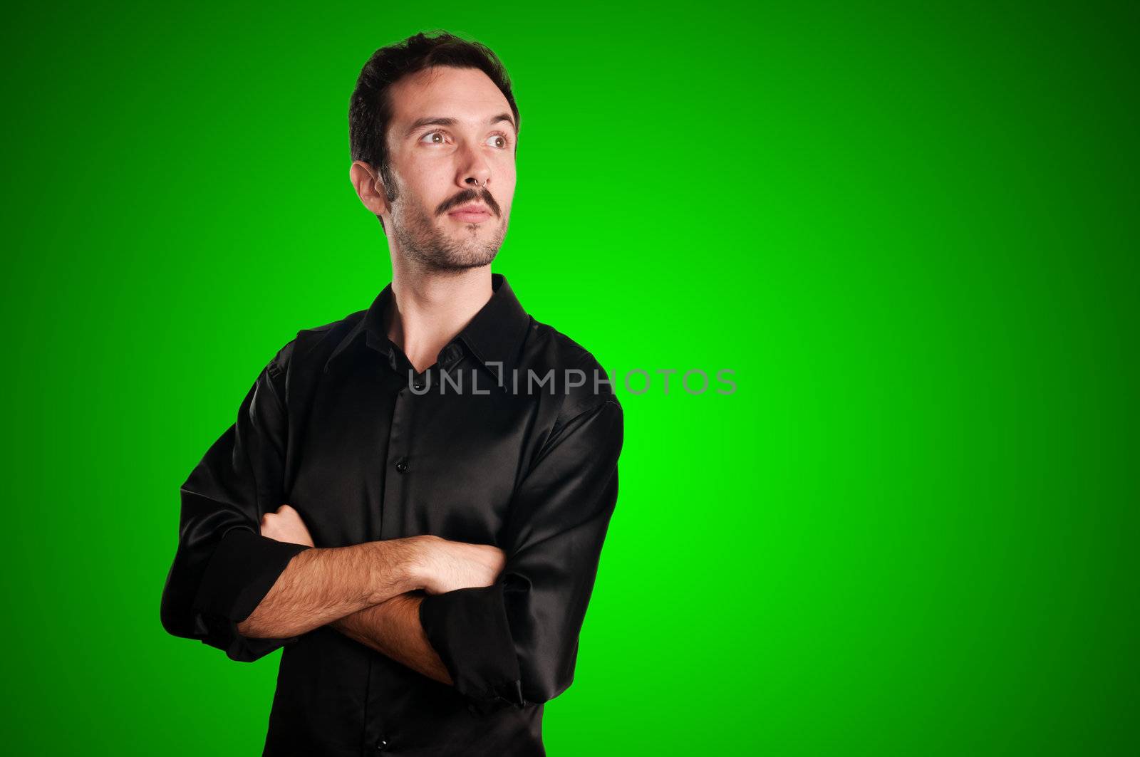 successful business man on green background