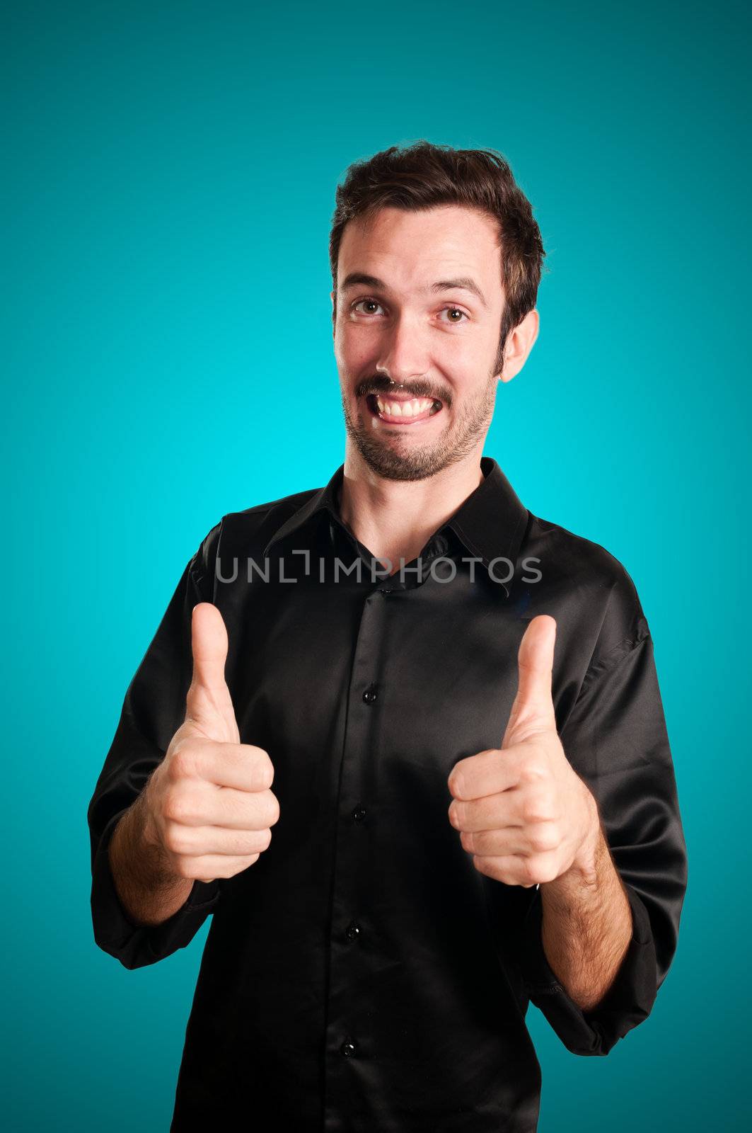 successful business man on blue background