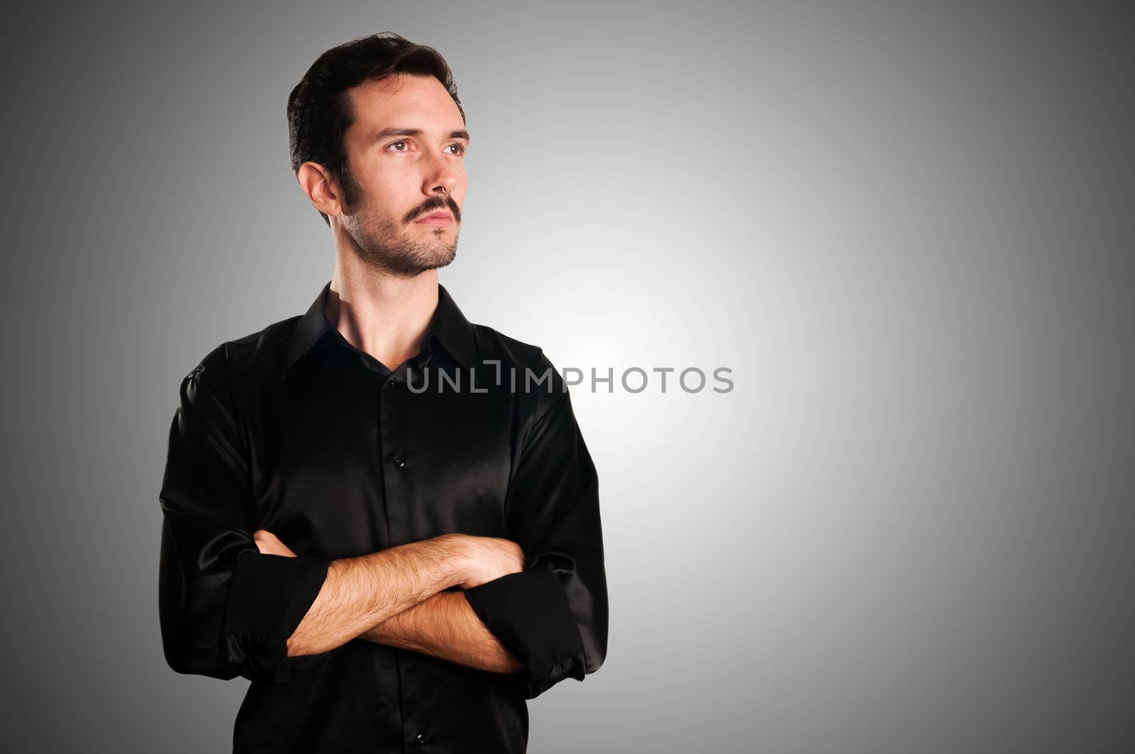 successful business man on gray background