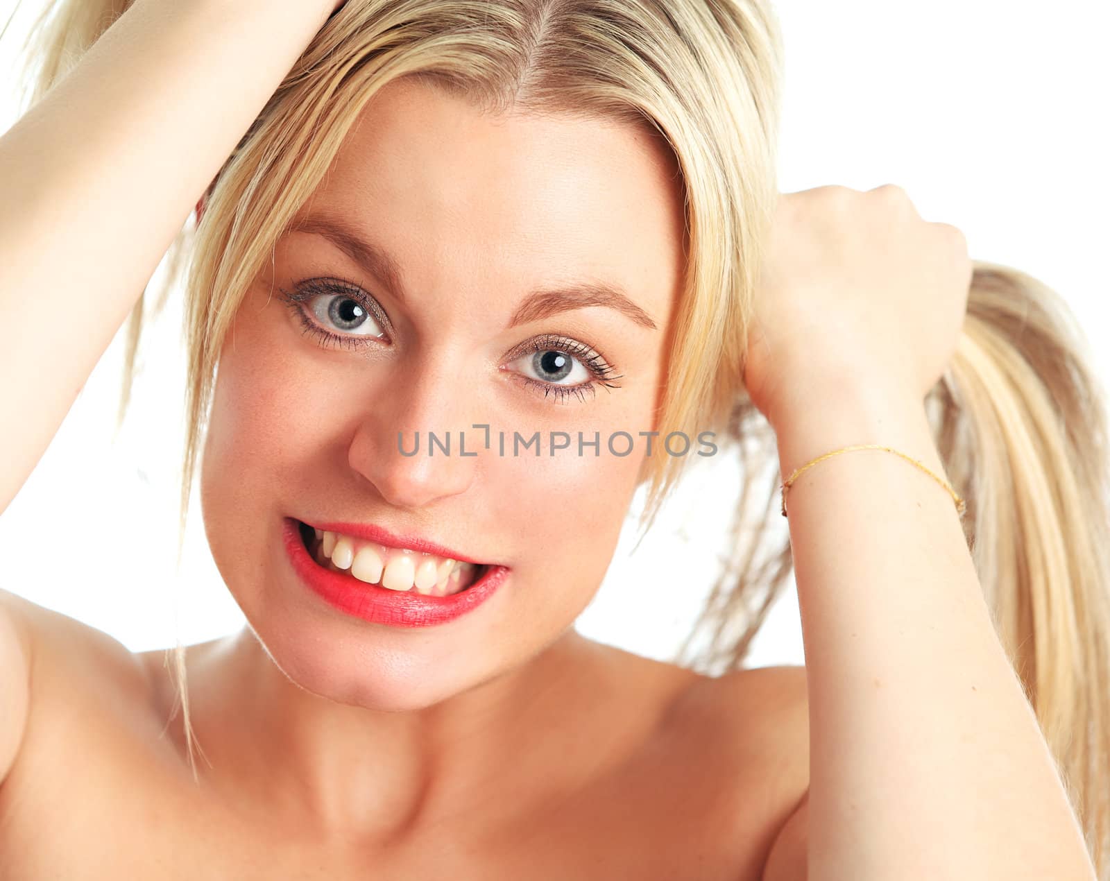 Beautiful female model pulling hair by langstrup