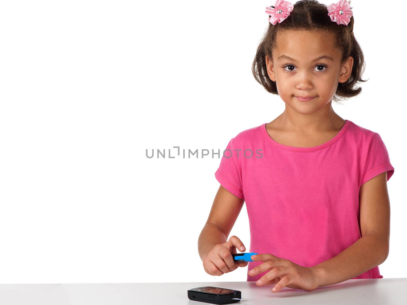 A young diabetic girl appears sparkling although having to test her sugar on a daily basis.