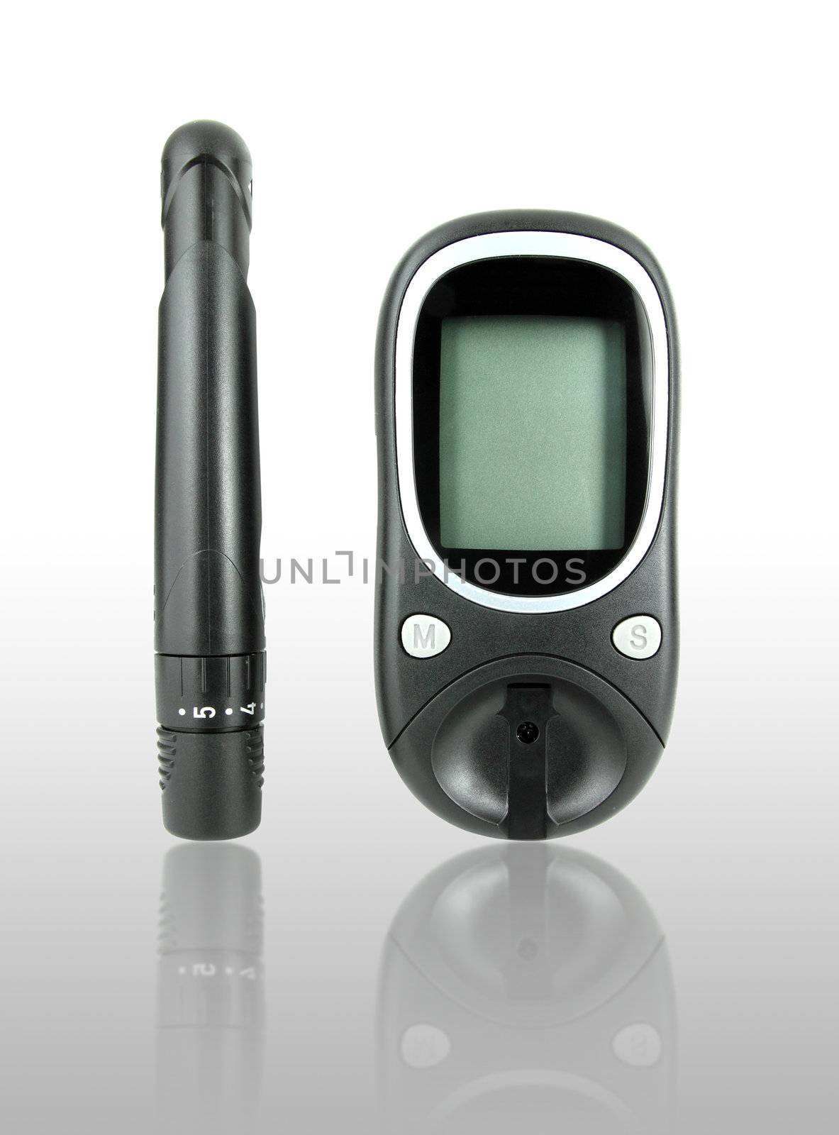 glucometer for checking blood sugar levels with shadow