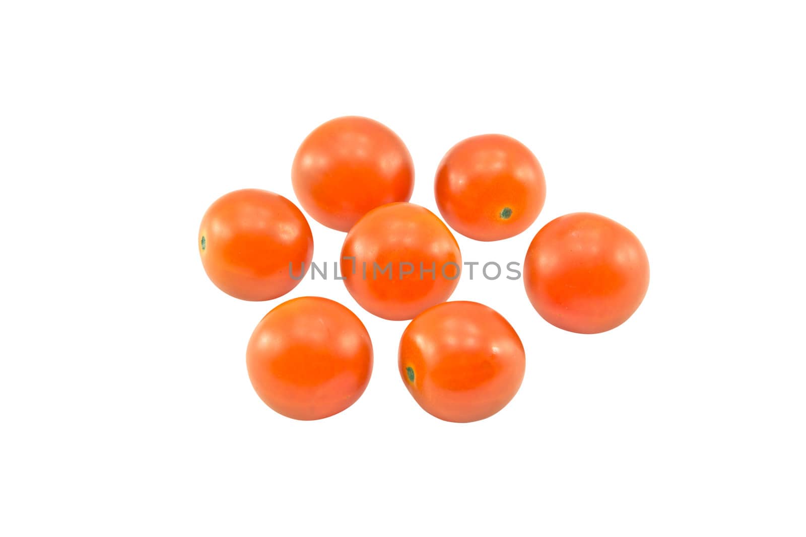 Seven tomatoes isolated on white background