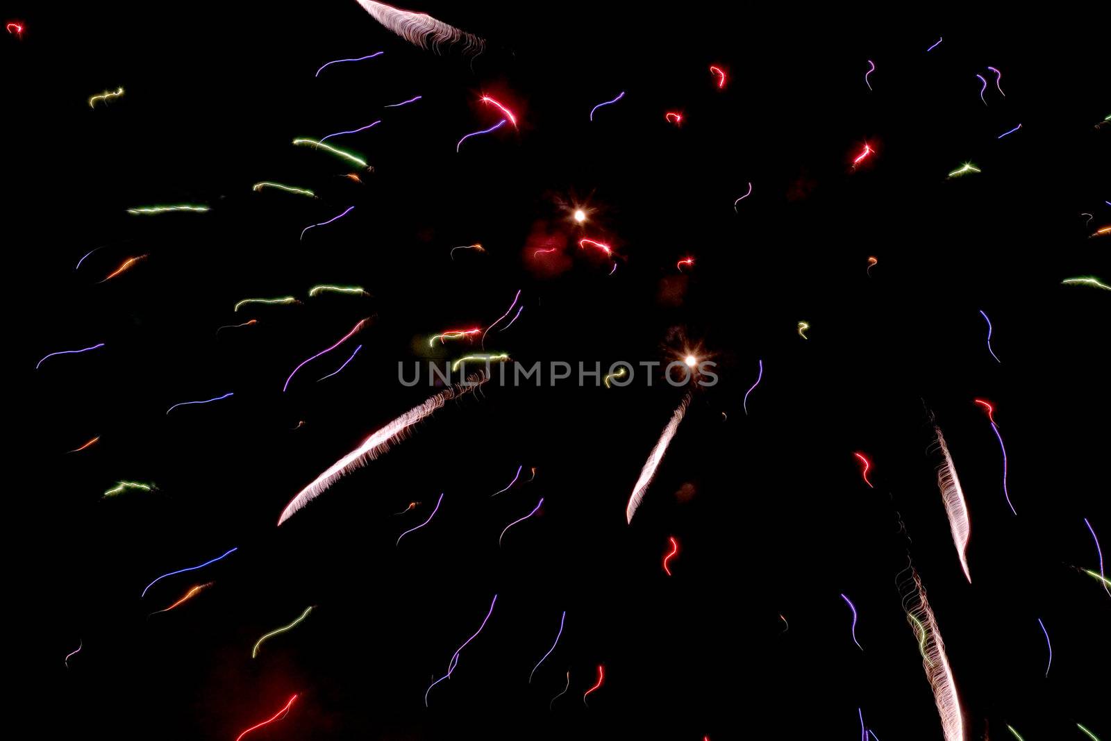 Abstraction of lights switched so the fireworks in the night sky