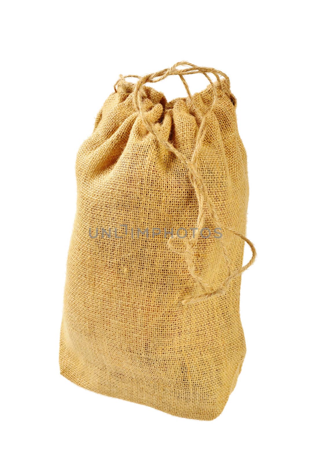 Cloth bag with drawstrings. Isolated on white background