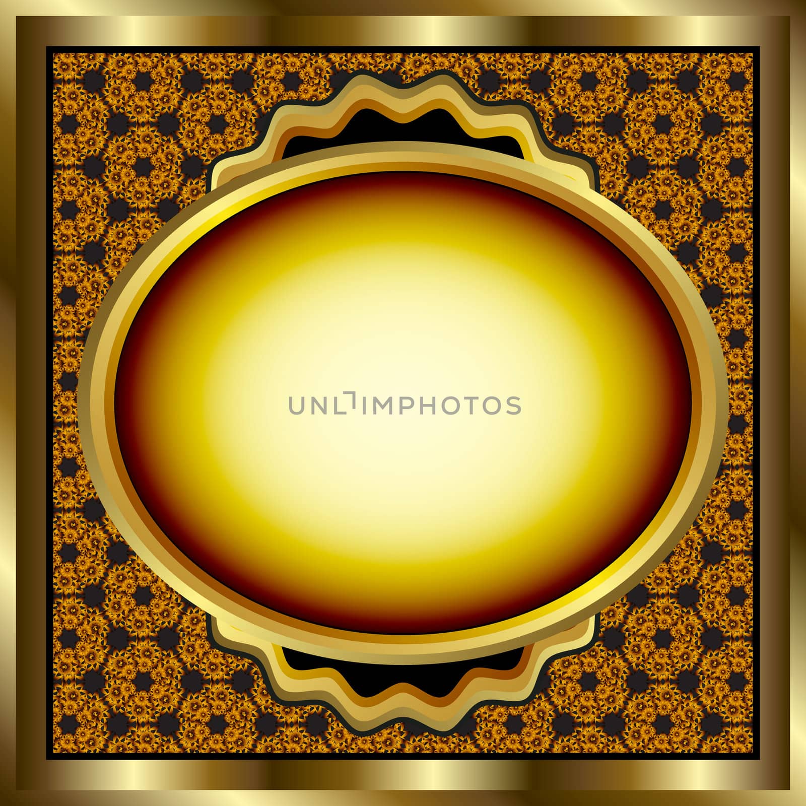 Floral gold frame with geometrical pattern background