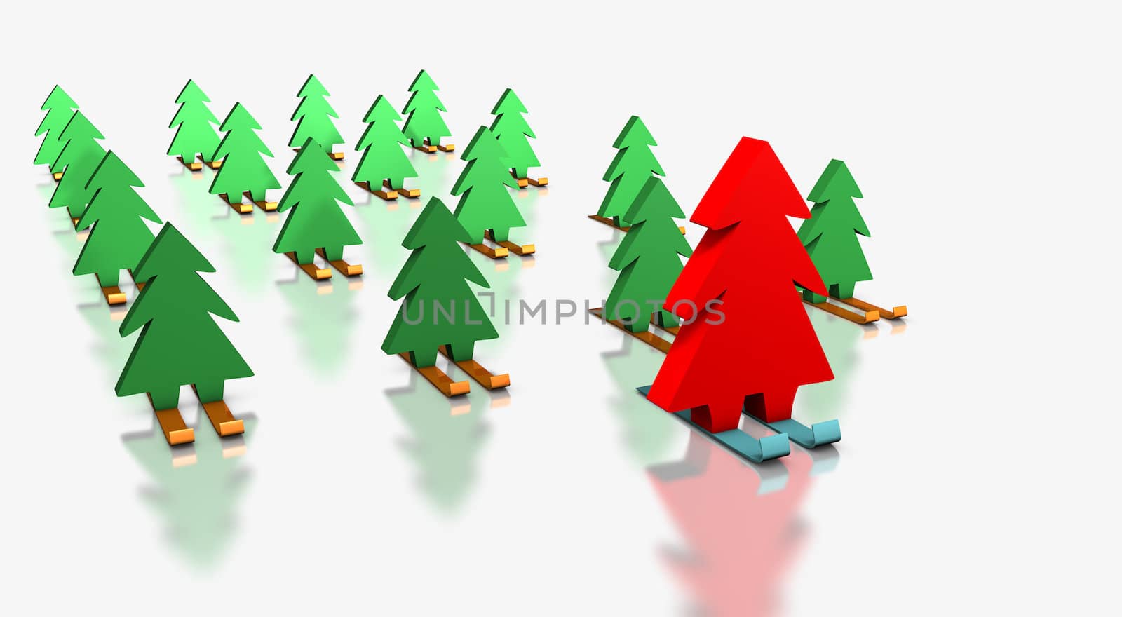 Christmas trees skiing with the leader by gorgrigo